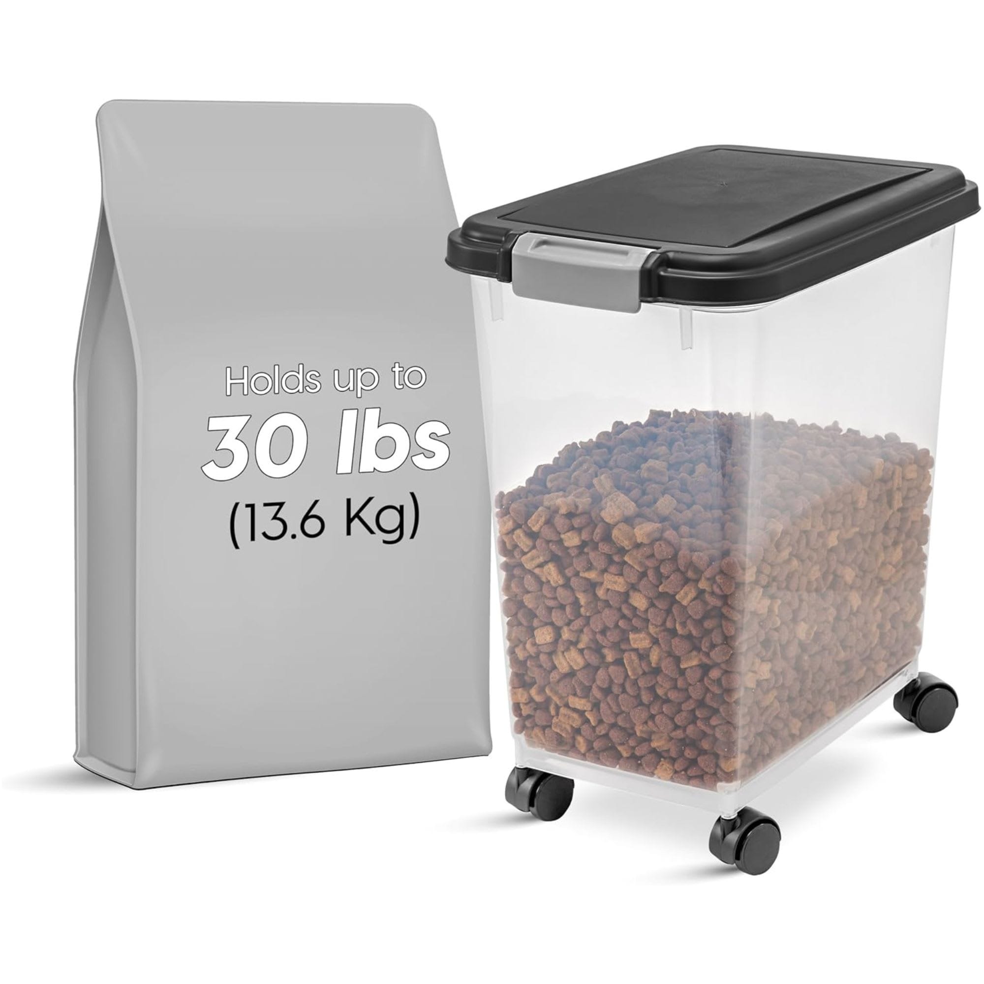 IRIS USA  Airtight Pet Food Storage Bin with Snap Lock Lid and Wheels Black