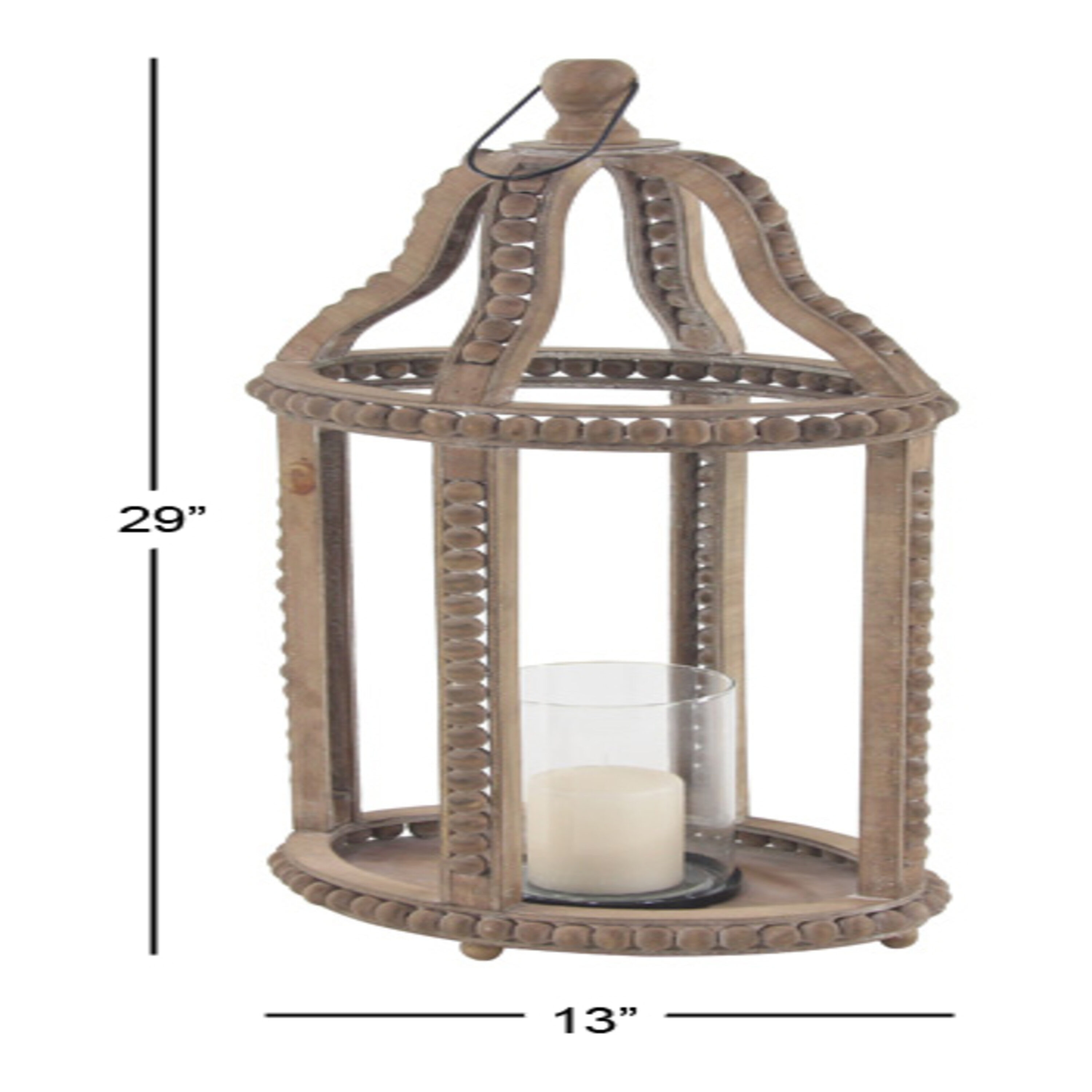 Rustic Farmhouse Reclaimed Wood Beaded Hanging Candle Lantern