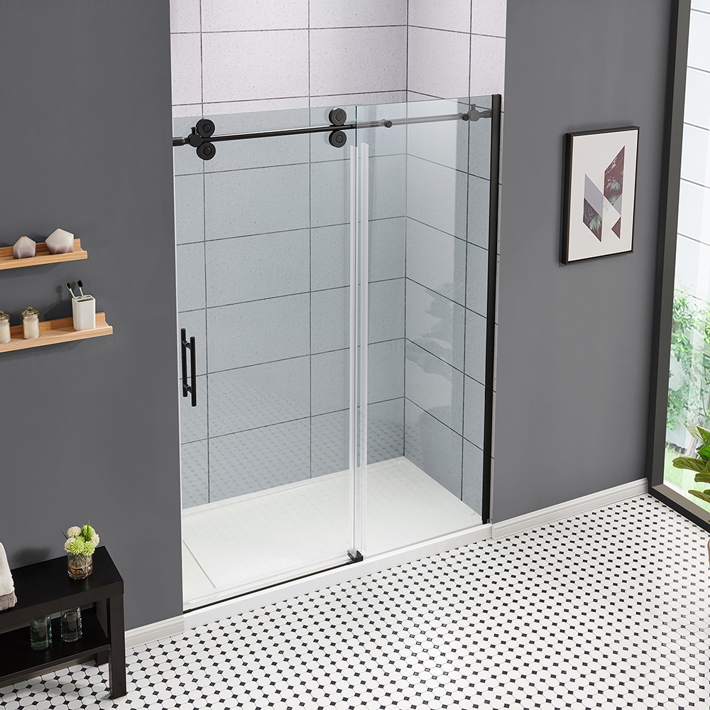 Skywalk 3/8 Double Sliding Frameless Shower Door in Matte Black