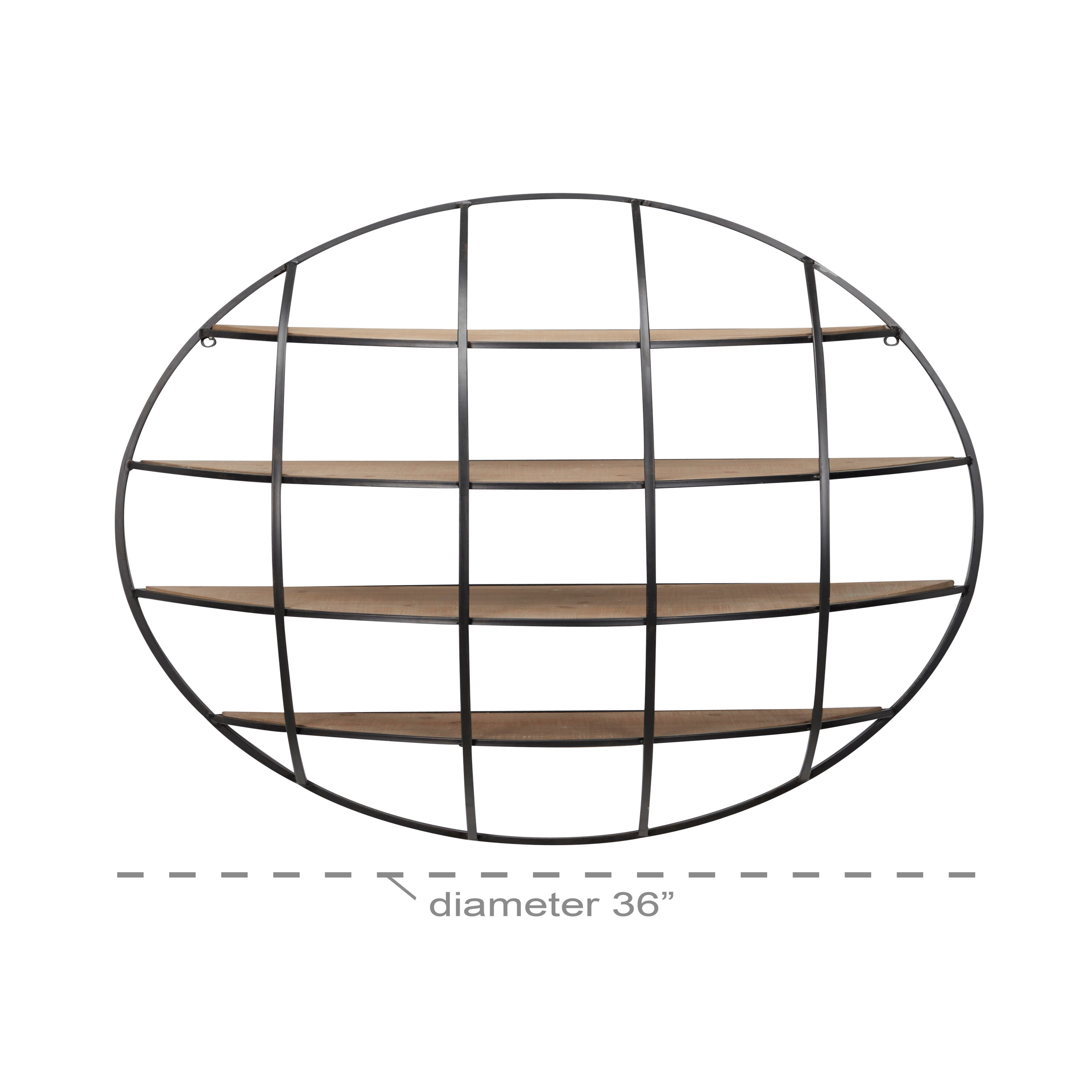 Rustic Iron and Wood 36" Geometric Round Floating Wall Shelf