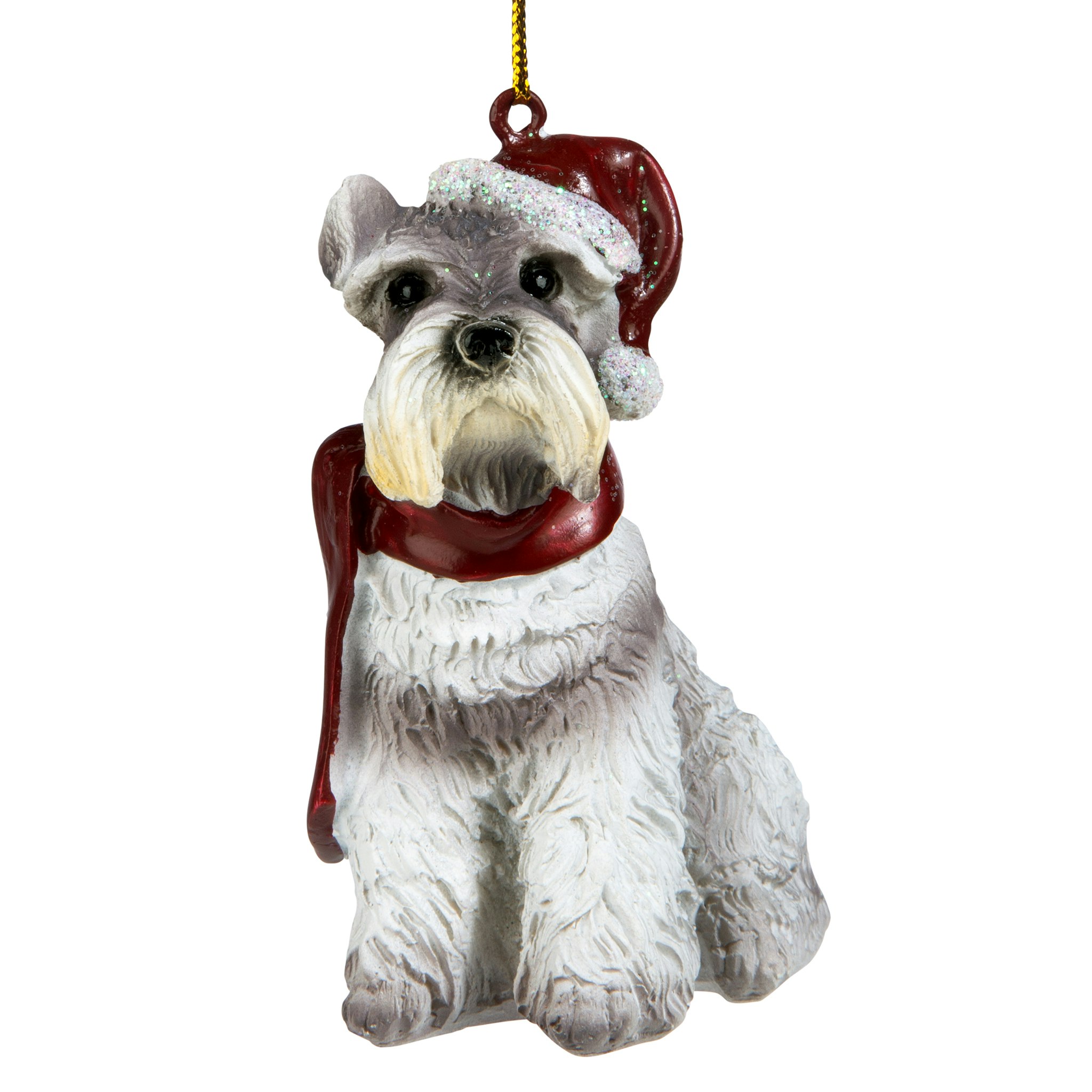 Design Toscano Miniature Schnauzer Dog Ornament - Festive Santa Hat and ...