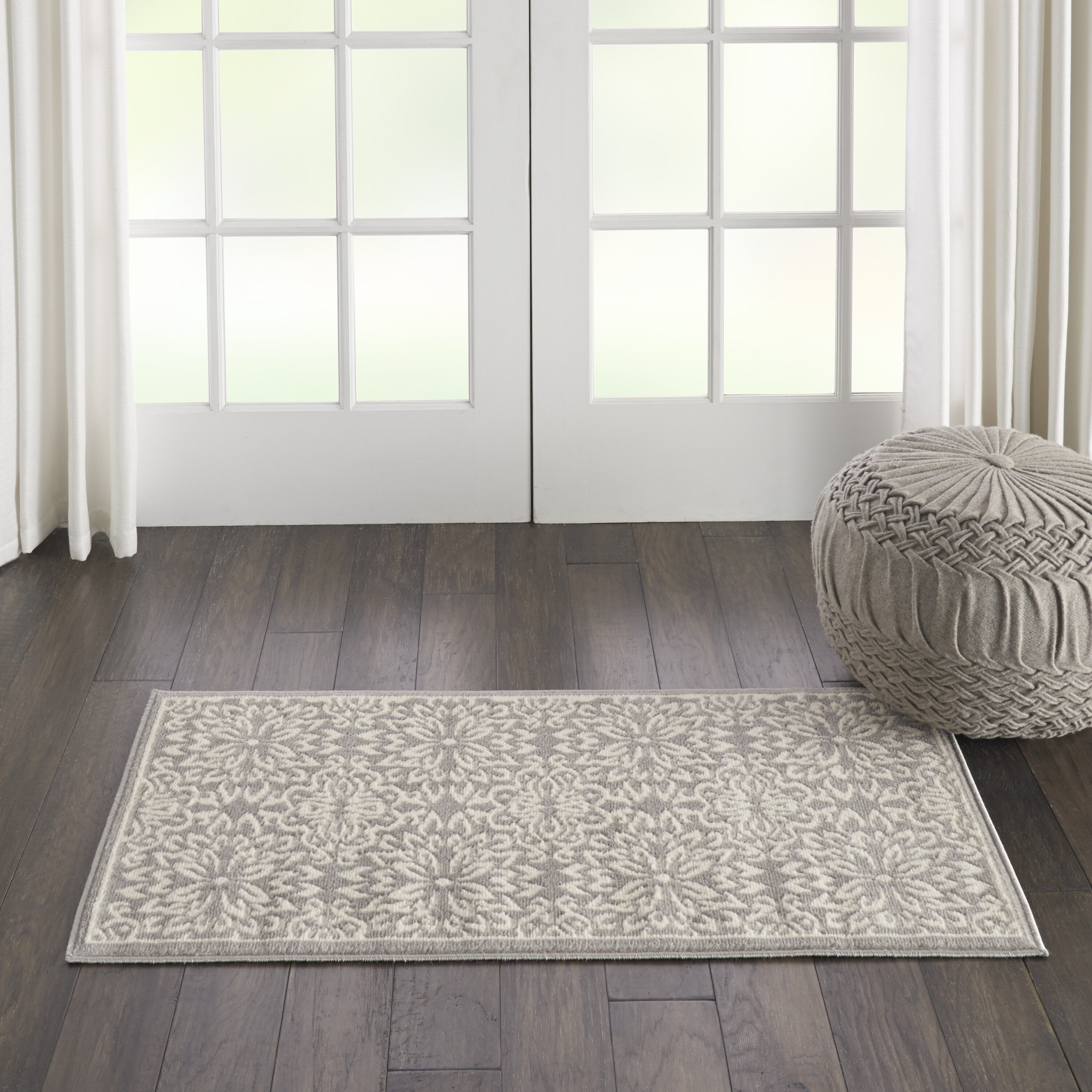 Nourison 99446478320 Jubilant 2 x 4 (ft) Loomed Polypropylene Ivory/grey Rectangular Indoor Abstract Farmhouse/Cottage Area rug