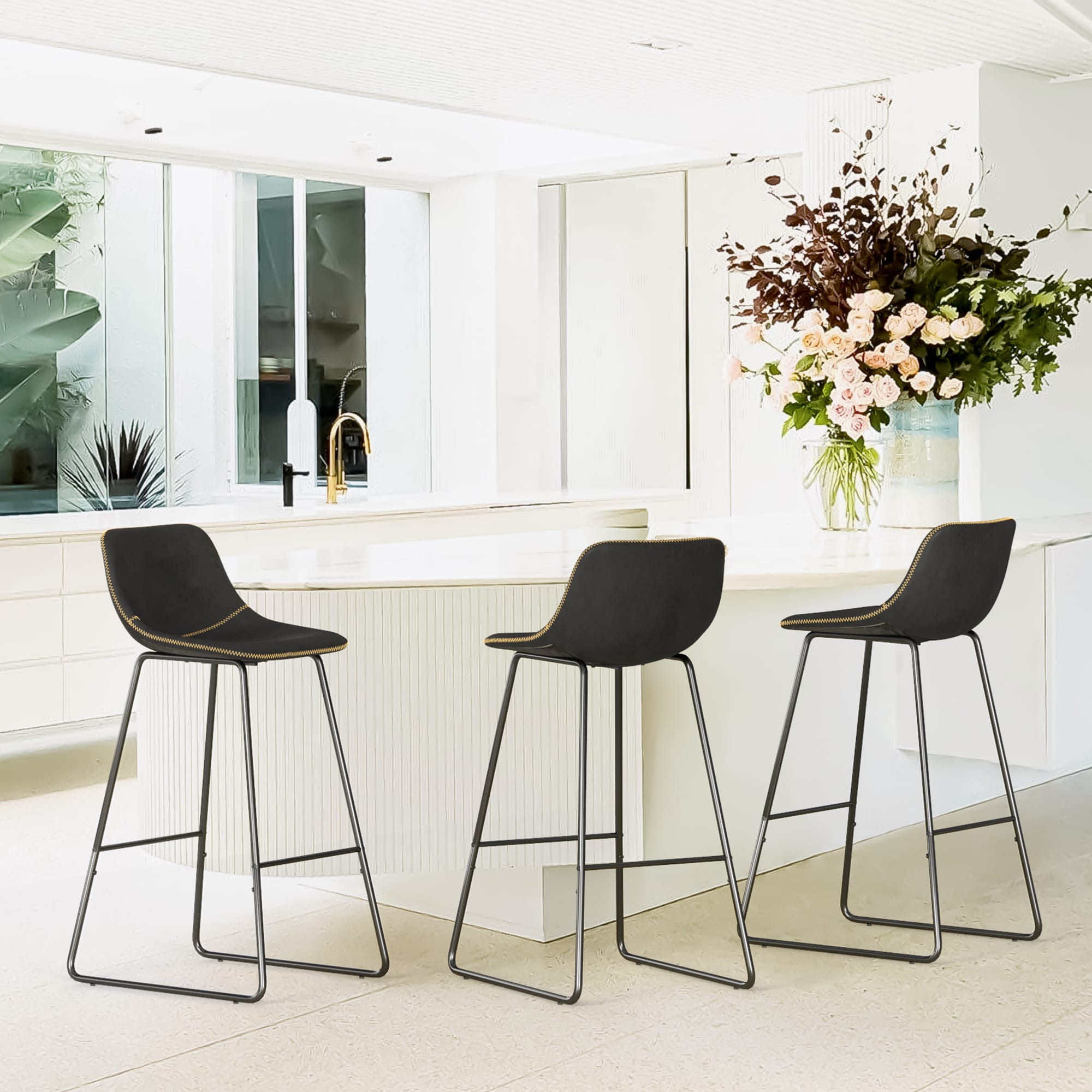 LUE BONA 3LB22CH0040-500LS Set of 3 Black 30-in H Bar height (28-in to 33-in) Bucket Seat Metal Back Bar Stool Back