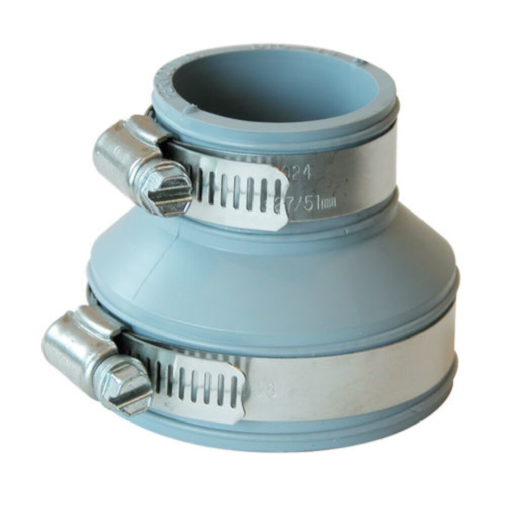Fernco 753710  Reducing Coupling, 2-in X 1-1/2-in., Dtc215, Flexible, with Clamps