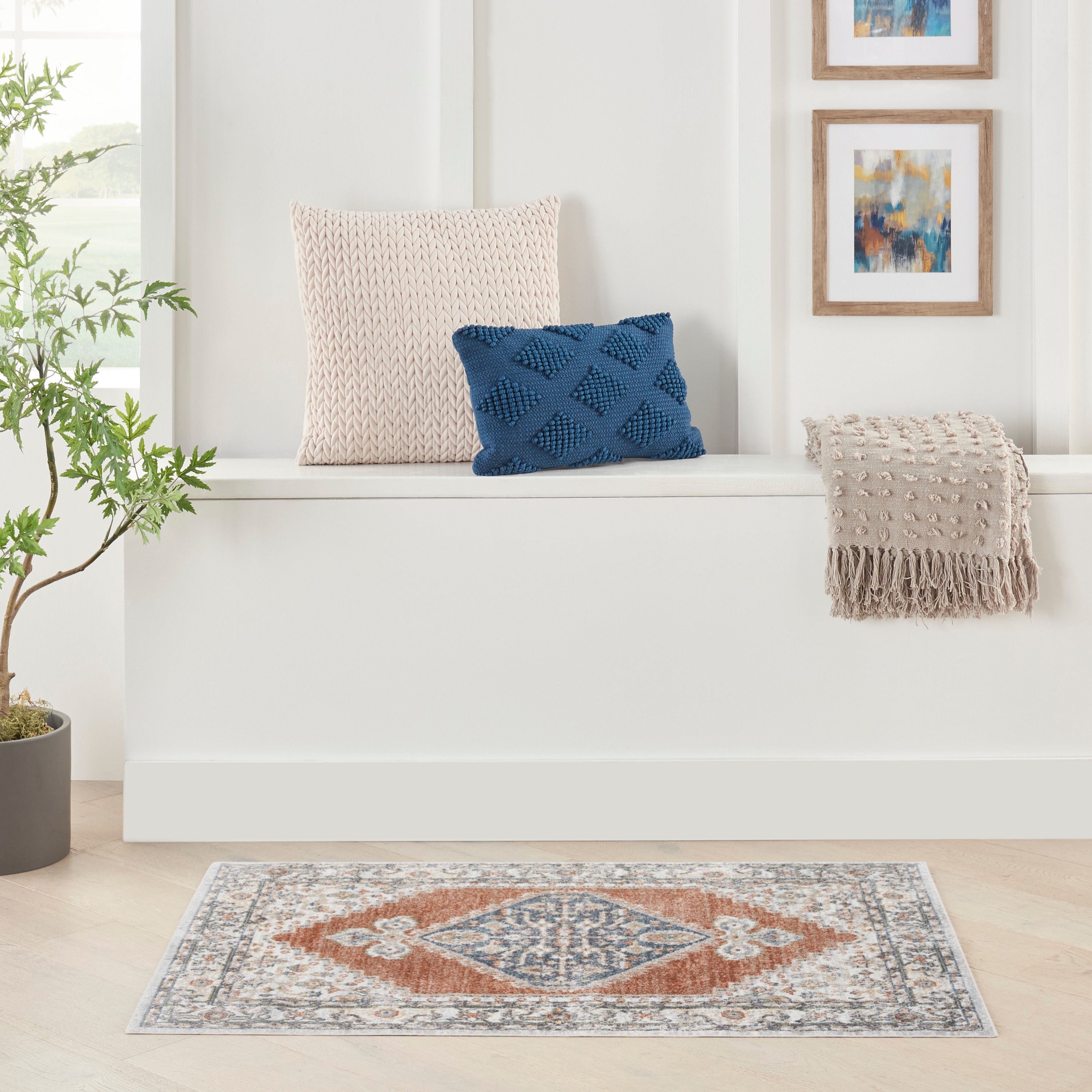 Nourison Astra Machine Washable 2 x 4 (ft) Loomed Polyester Grey/Multi Rectangular Indoor Distressed/Overdyed Vintage Machine washable Area rug