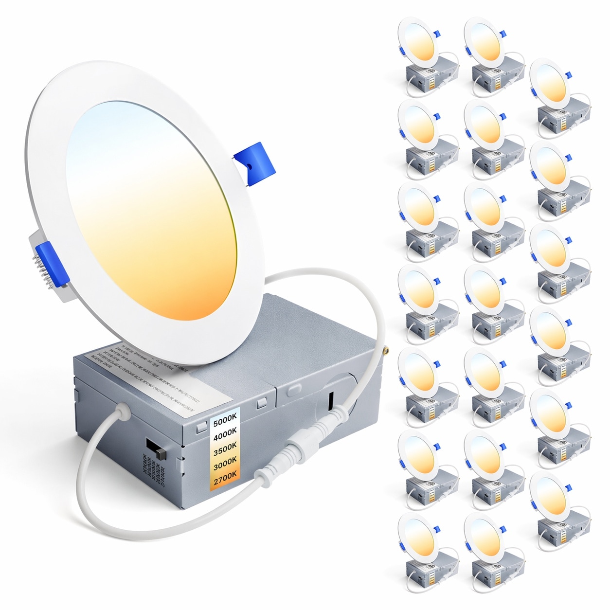 Aoibox  20 Pack 4 in LED Canless Recessed Ceiling Light 5CCT 2700K 5000K 750 lm 9W Dimmable Wafer Downlight 120V