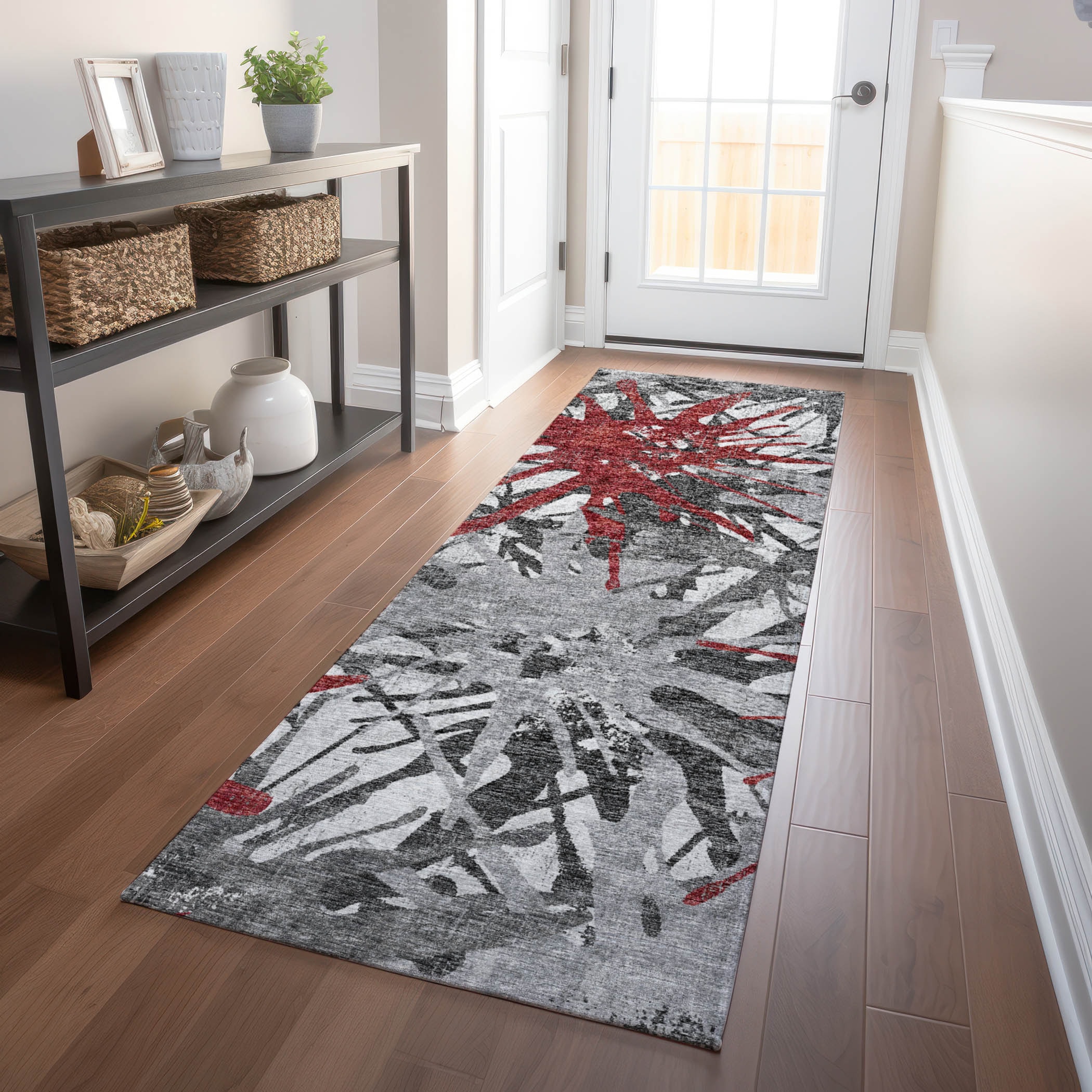 Addison Rugs AMF77RE2X8 Mayfield AMF77RE 2 x 7 (ft) Loomed Polyester Red Rectangular Indoor Abstract Machine washable Runner rug