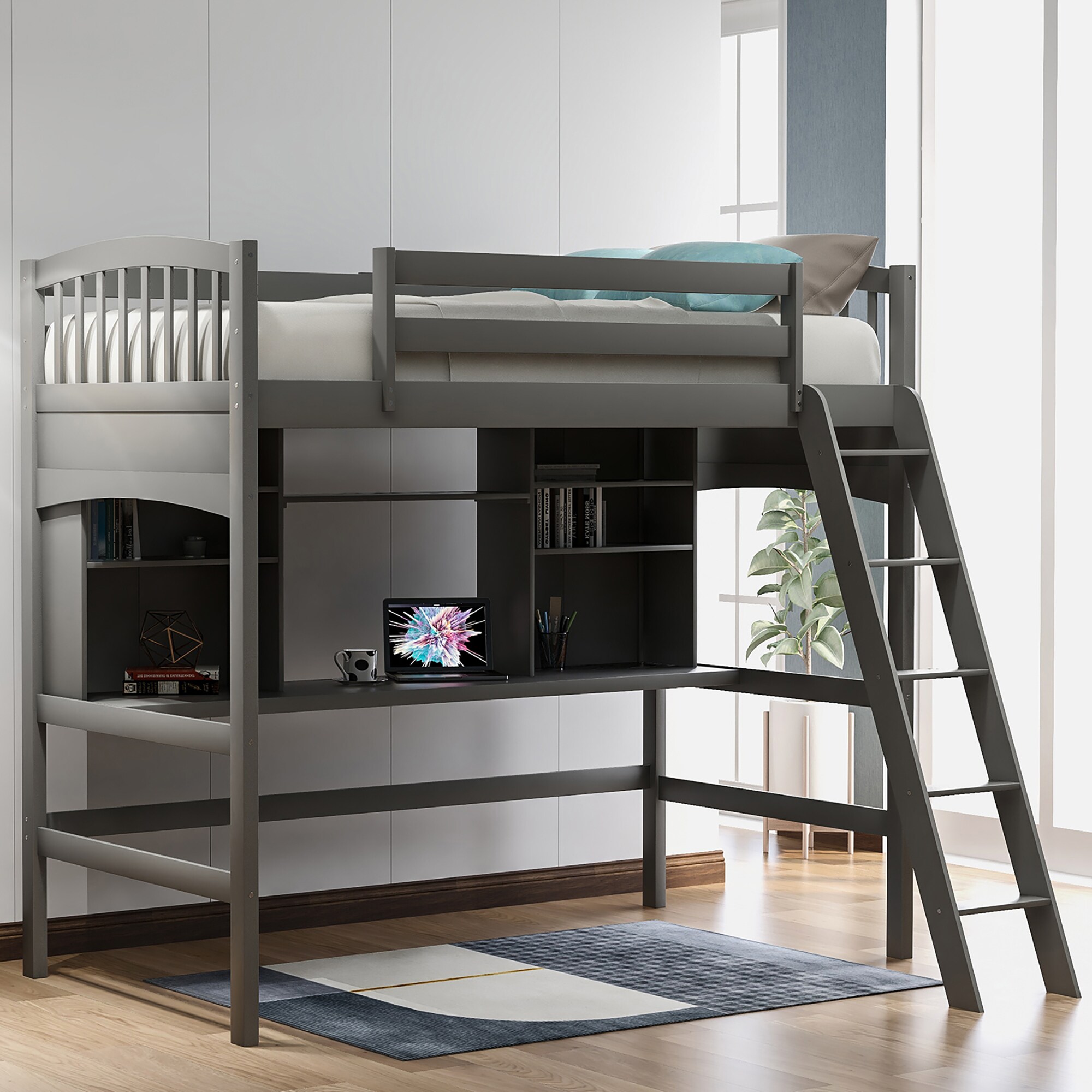 Qualler BTLE0140E Gray Twin Wood Platform Bed