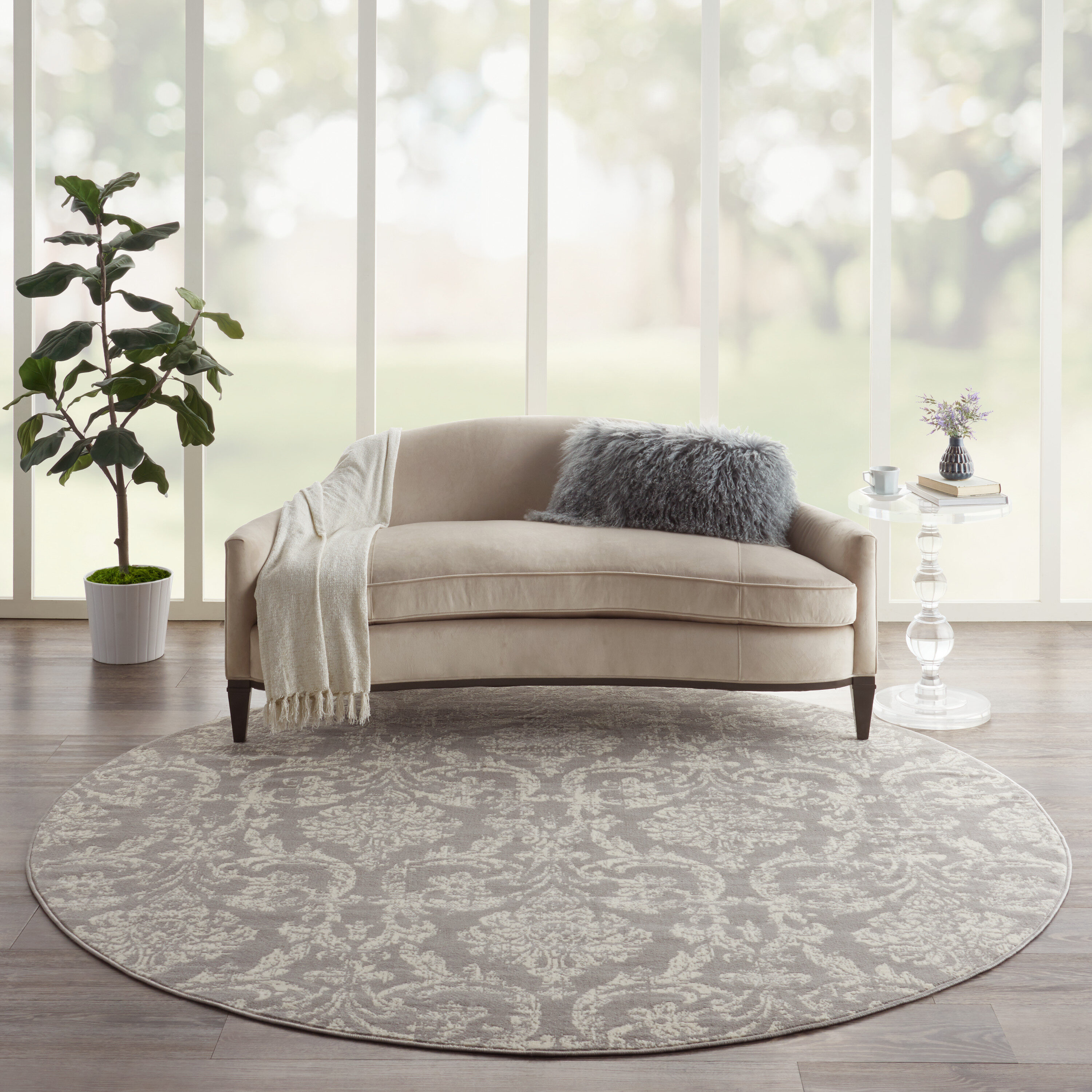 Nourison 99446764188 Jubilant 8 x 8 (ft) Loomed Polypropylene Grey Round Indoor Abstract Area rug