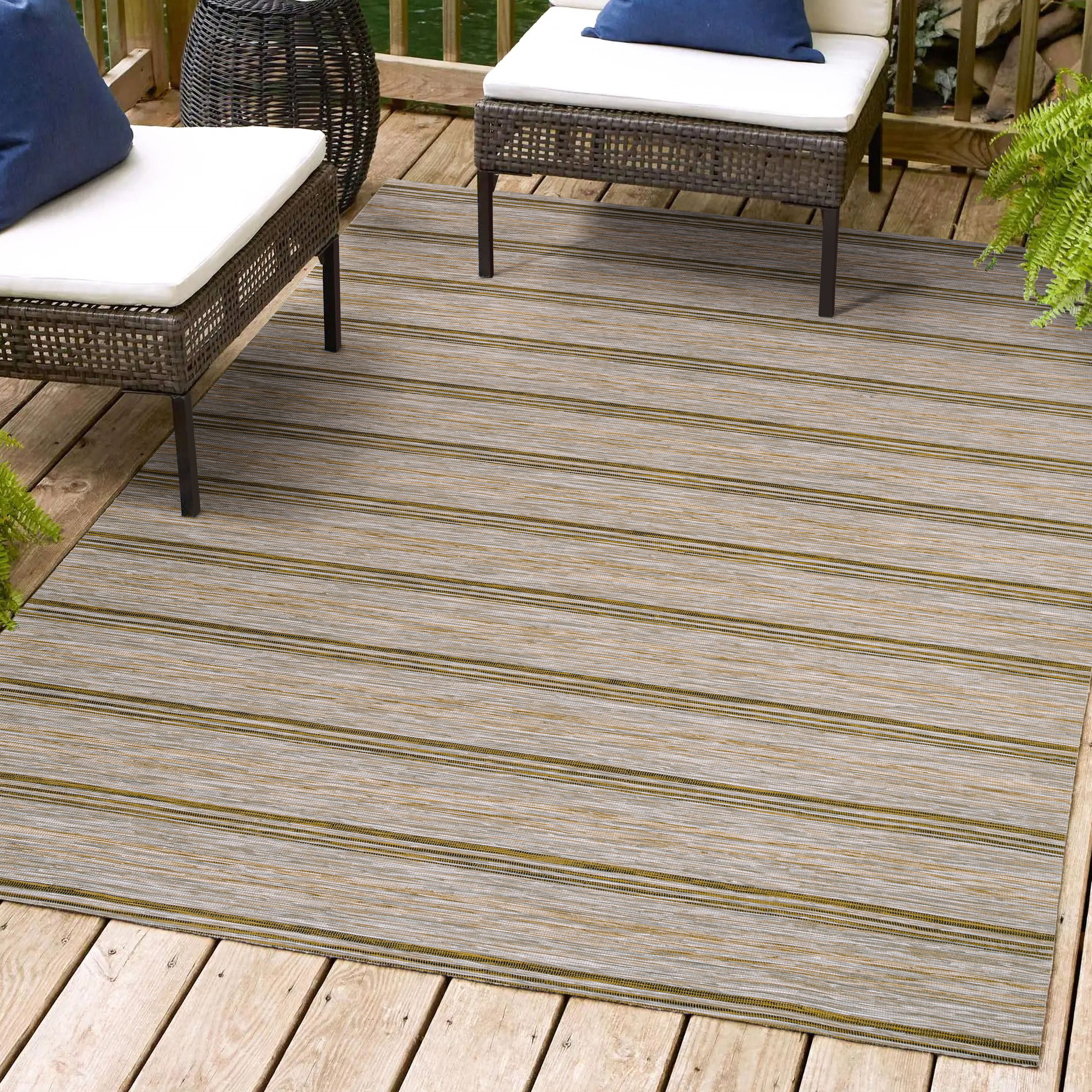 Multicolor Stripe Synthetic 4' x 6' Easy-Care Area Rug