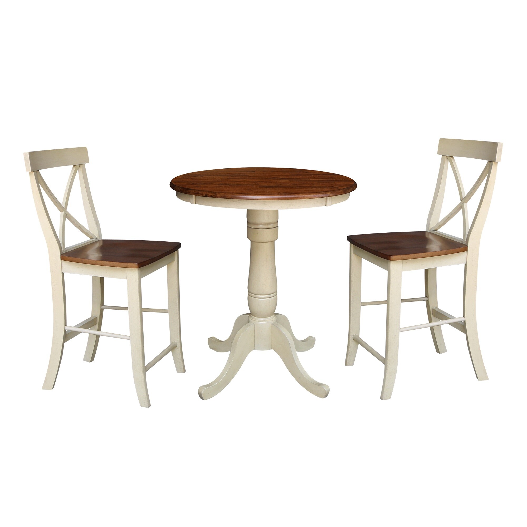 International Concepts K12-30RT-6B-S6132-2 Antiqued almond/espresso Casual Dining Room Set with Round Table ( Seats 2 )