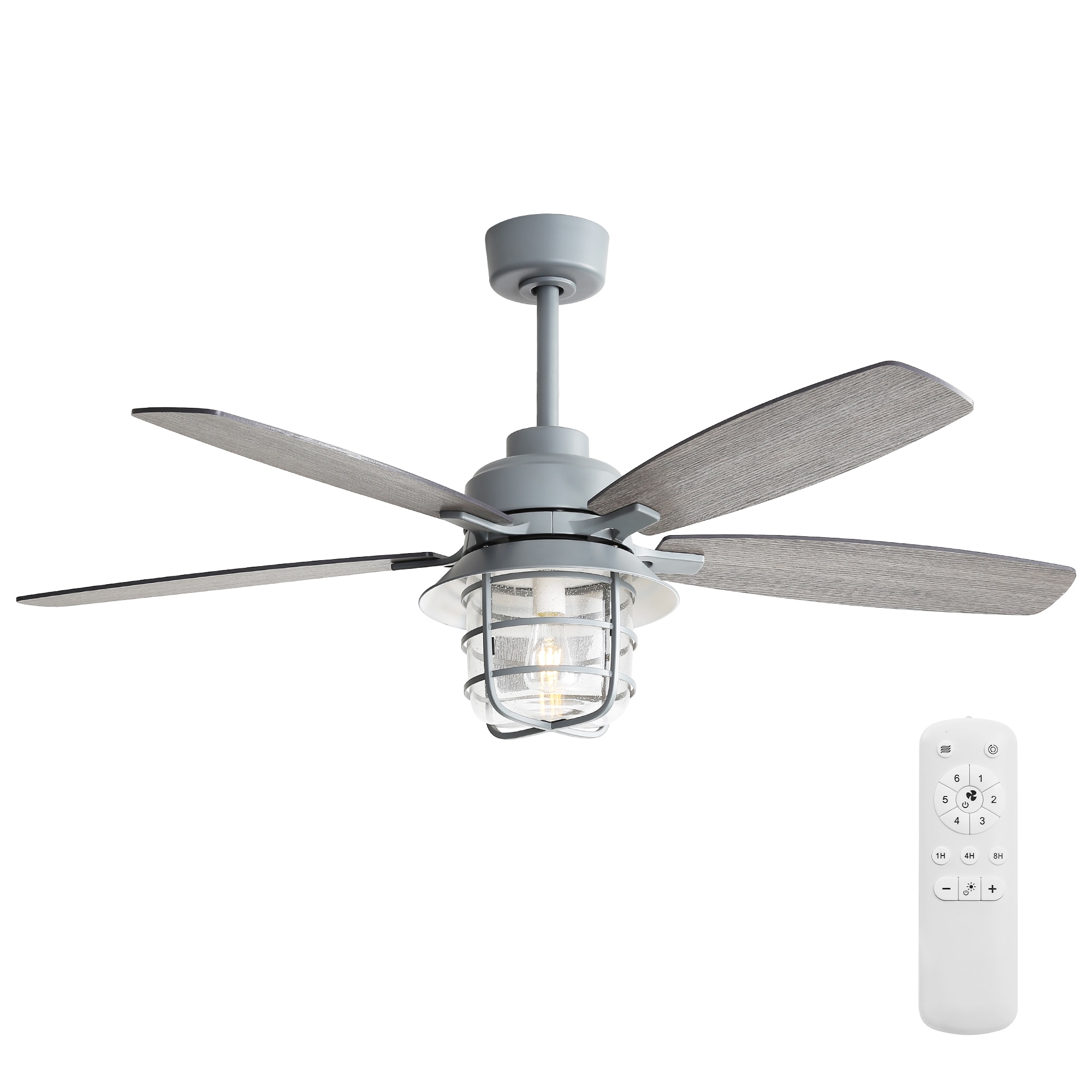 LOVMOR SF-H-W934P360365 Cement Gray Wood Blade Ceiling Fan 52 Remote LED Timer 6 Speed