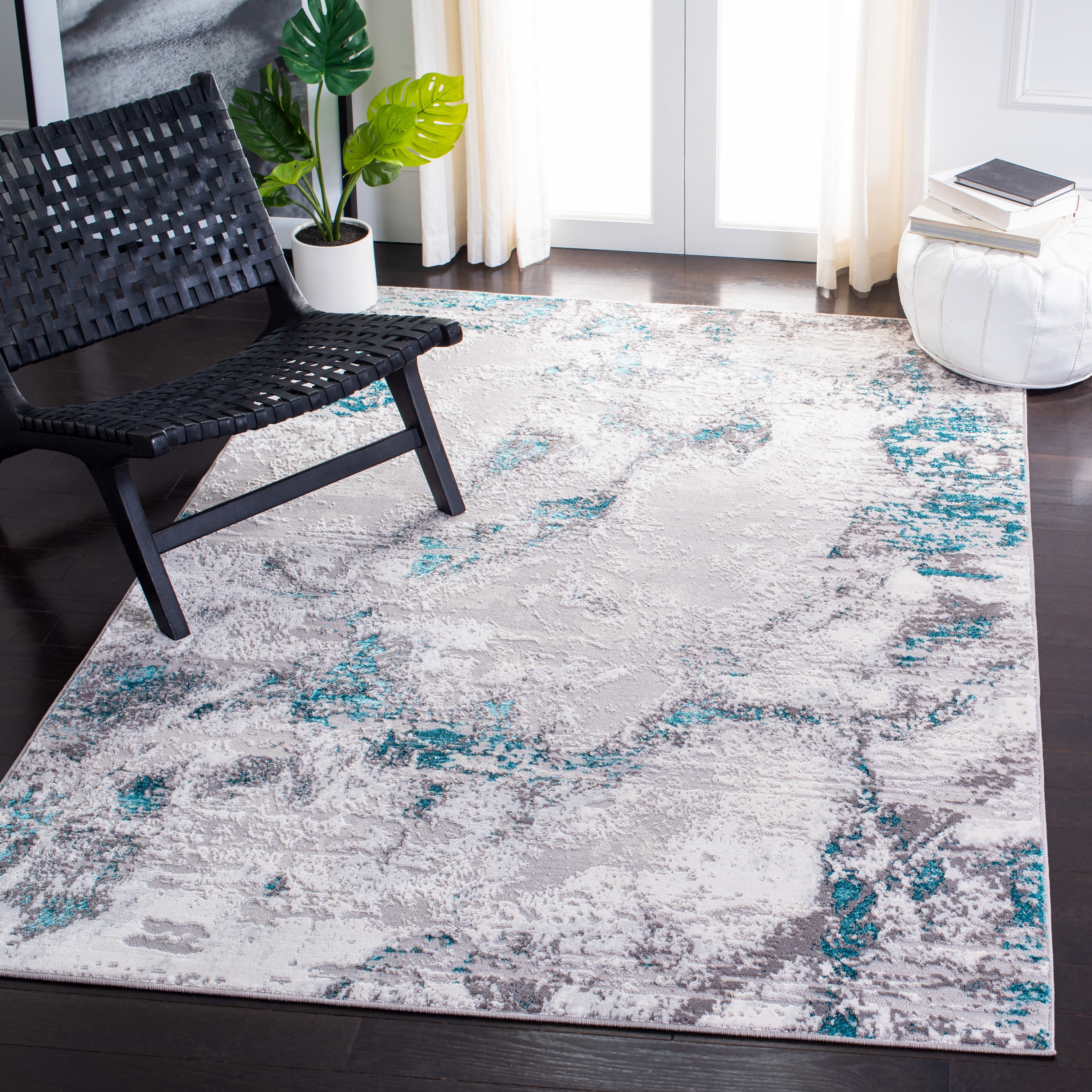 Safavieh ALA232H-4 Amelia Ayten 4 x 6 (ft) Loomed Synthetic Gray/Turquoise Rectangular Indoor Distressed/Overdyed Mid-Century Modern Area rug