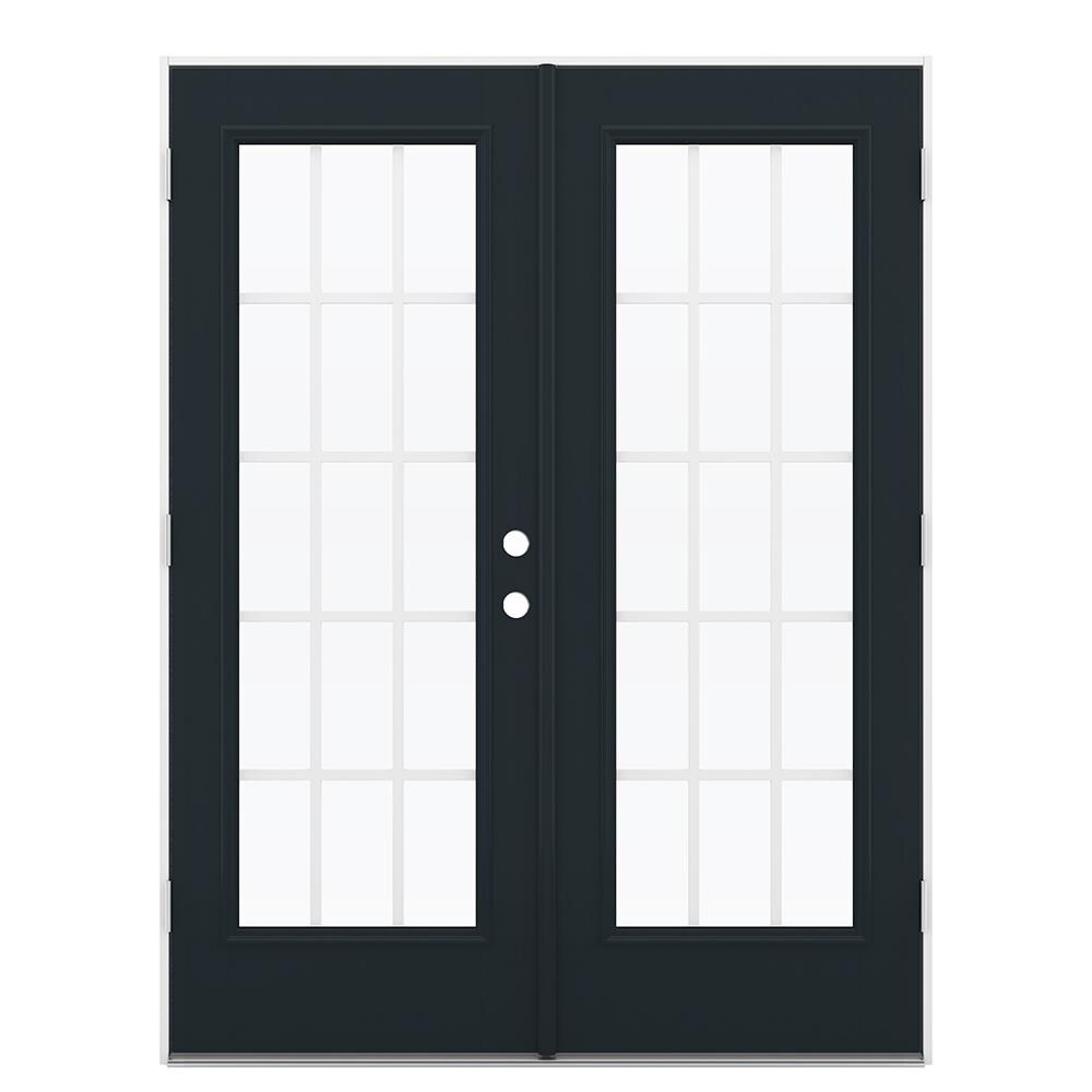 JELD-WEN LOWOLJW184100190 60-in x 80-in x 4-9/16-in Jamb Low-e Grilles Between The Glass Eclipse Fiberglass French Right-Hand Outswing Double Patio Door