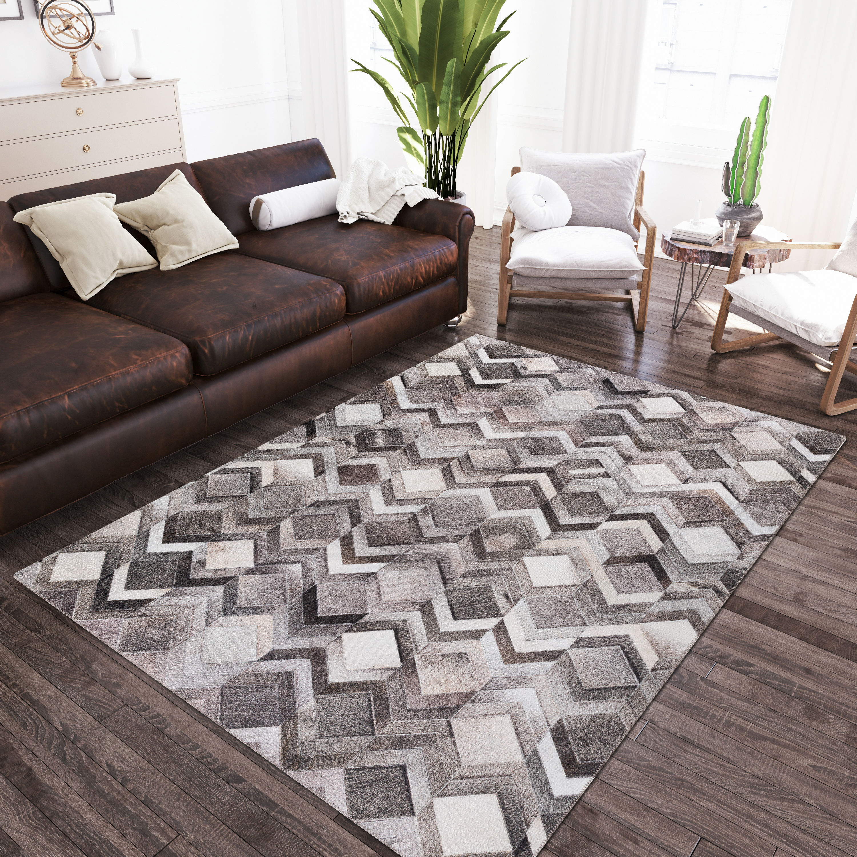 Gray 5' x 7' Washable Faux Hide Chenille Area Rug