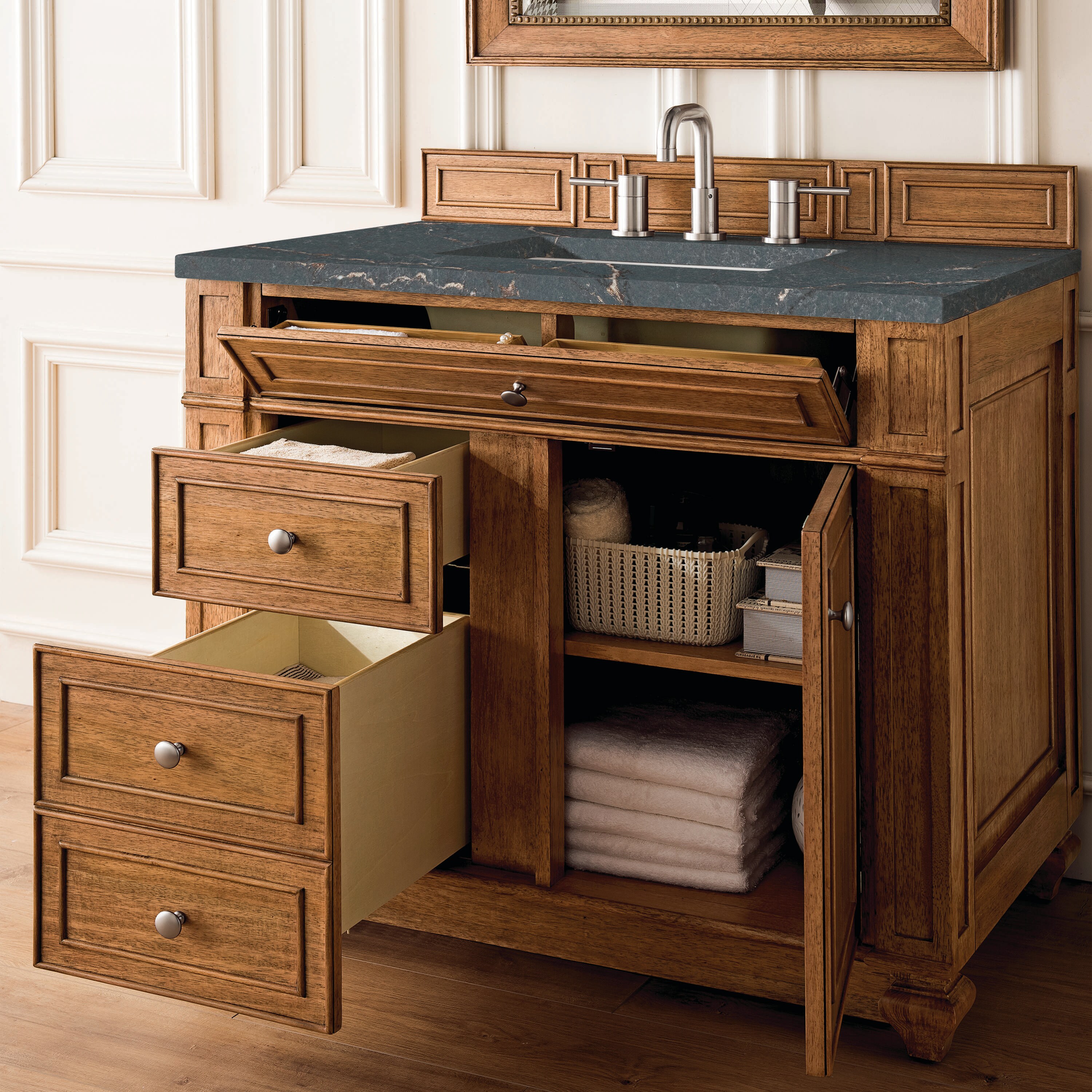 James Martin 157 V36 WW 3ENC Bristol 36" Single Vanity, Whitewashed Walnut