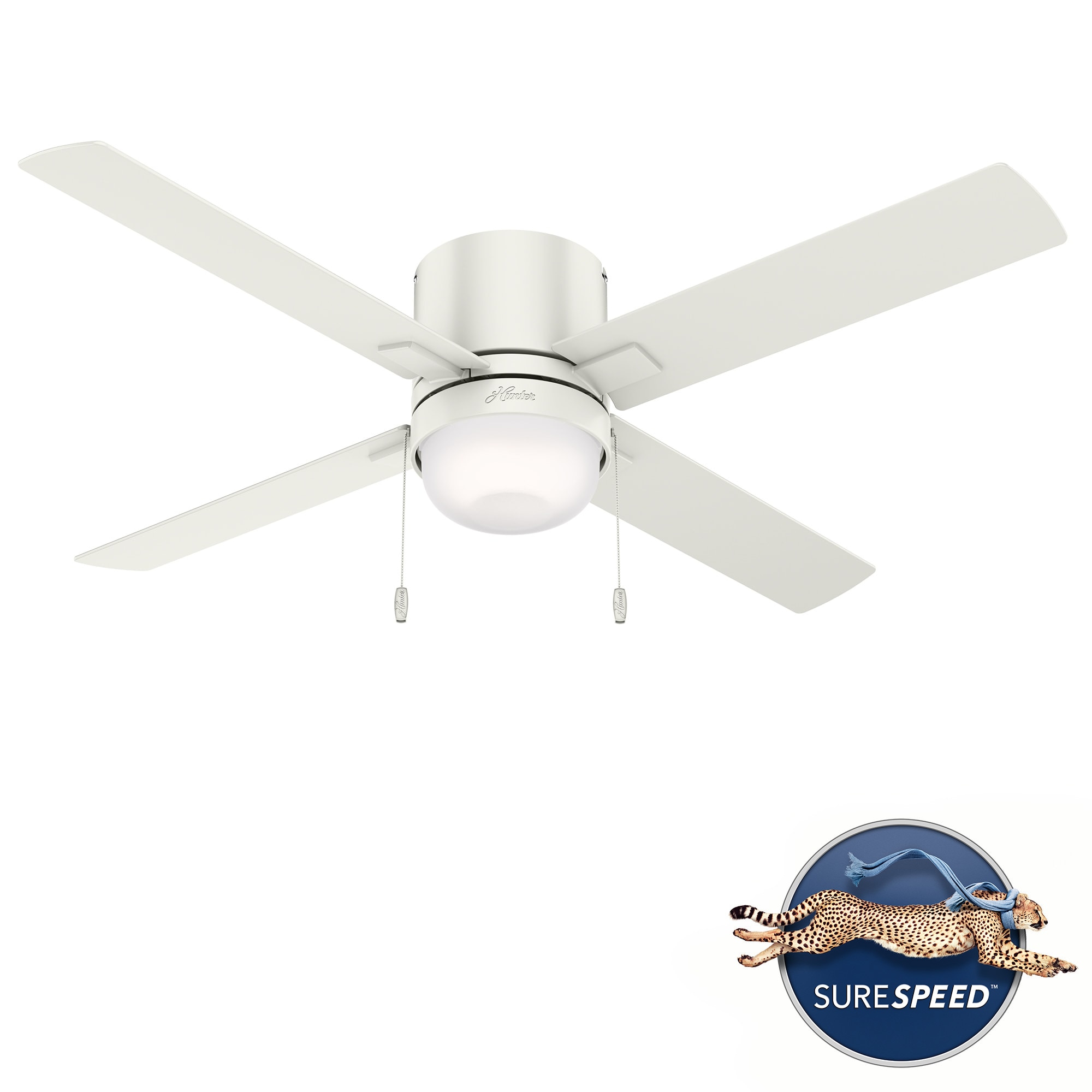 Hunter 50982 Minikin 52-in Fresh White Indoor Flush Mount Ceiling Fan with Light (4-Blade)
