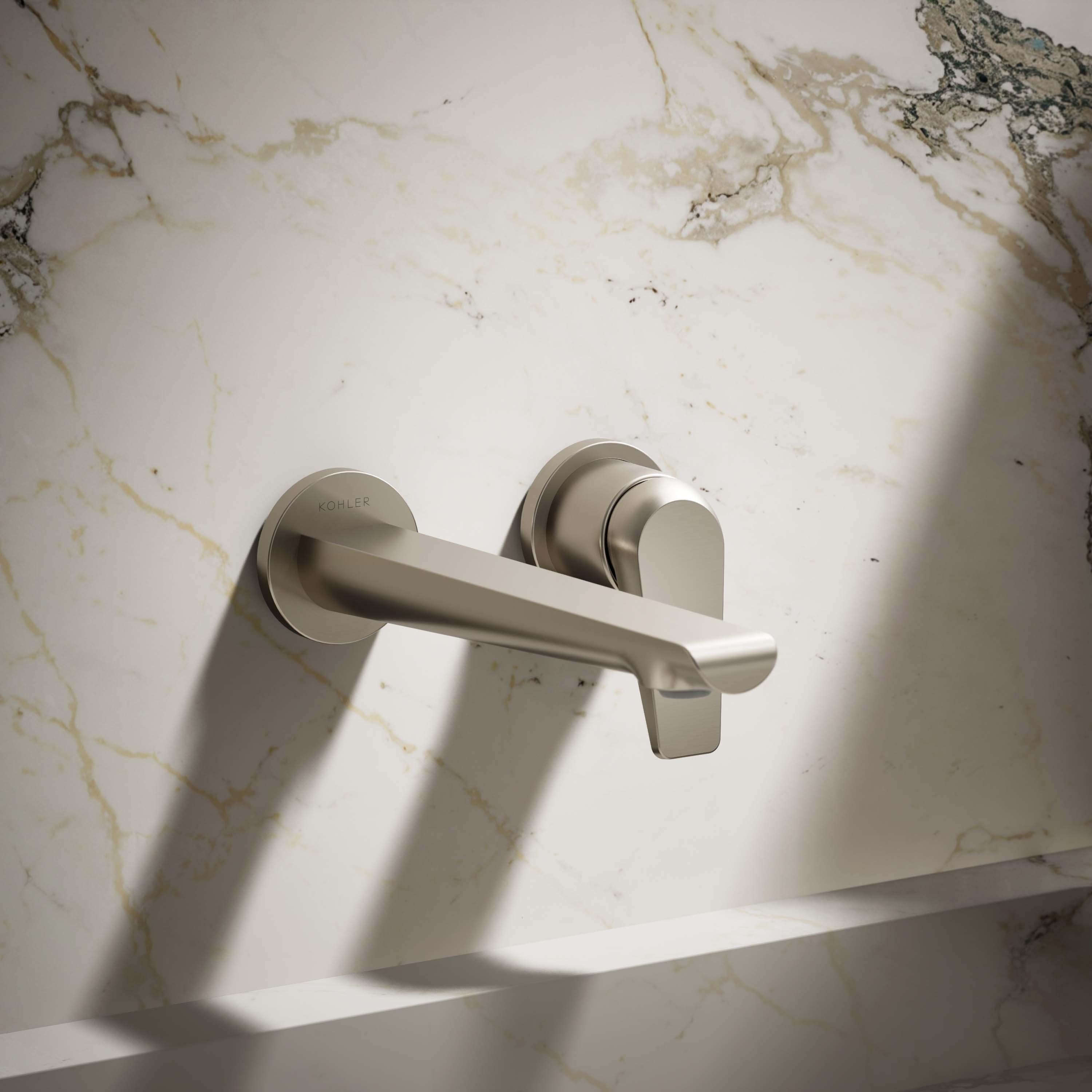 KOHLER K-97358-4-BN Avid Vibrant Brushed Nickel Wall-mount 1-handle WaterSense Low-arc Commercial/Residential Handle Bathroom Sink Faucet