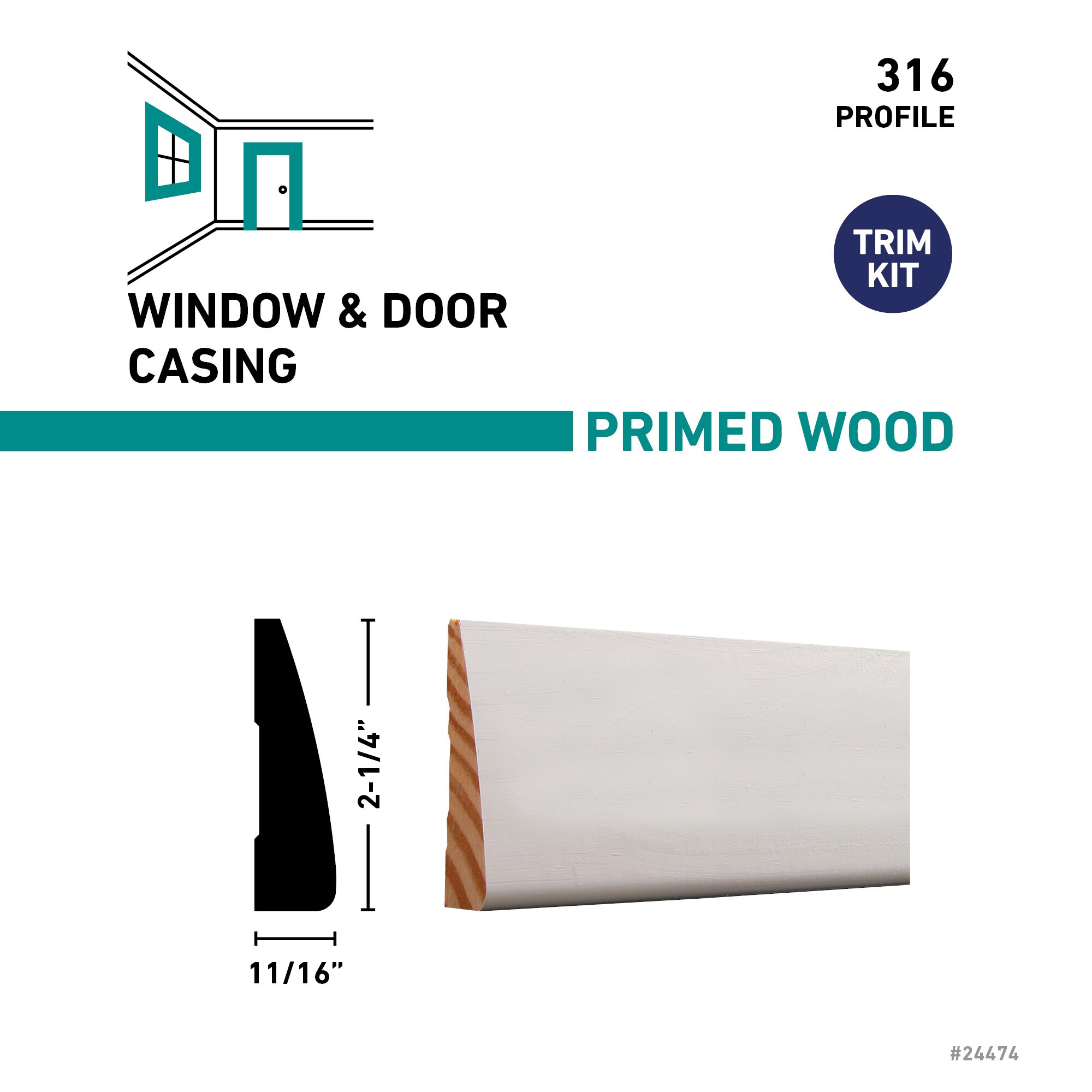 RELIABILT 0.6875-in x 2.25-in x 79.92-in Primed Pine Door casing kit