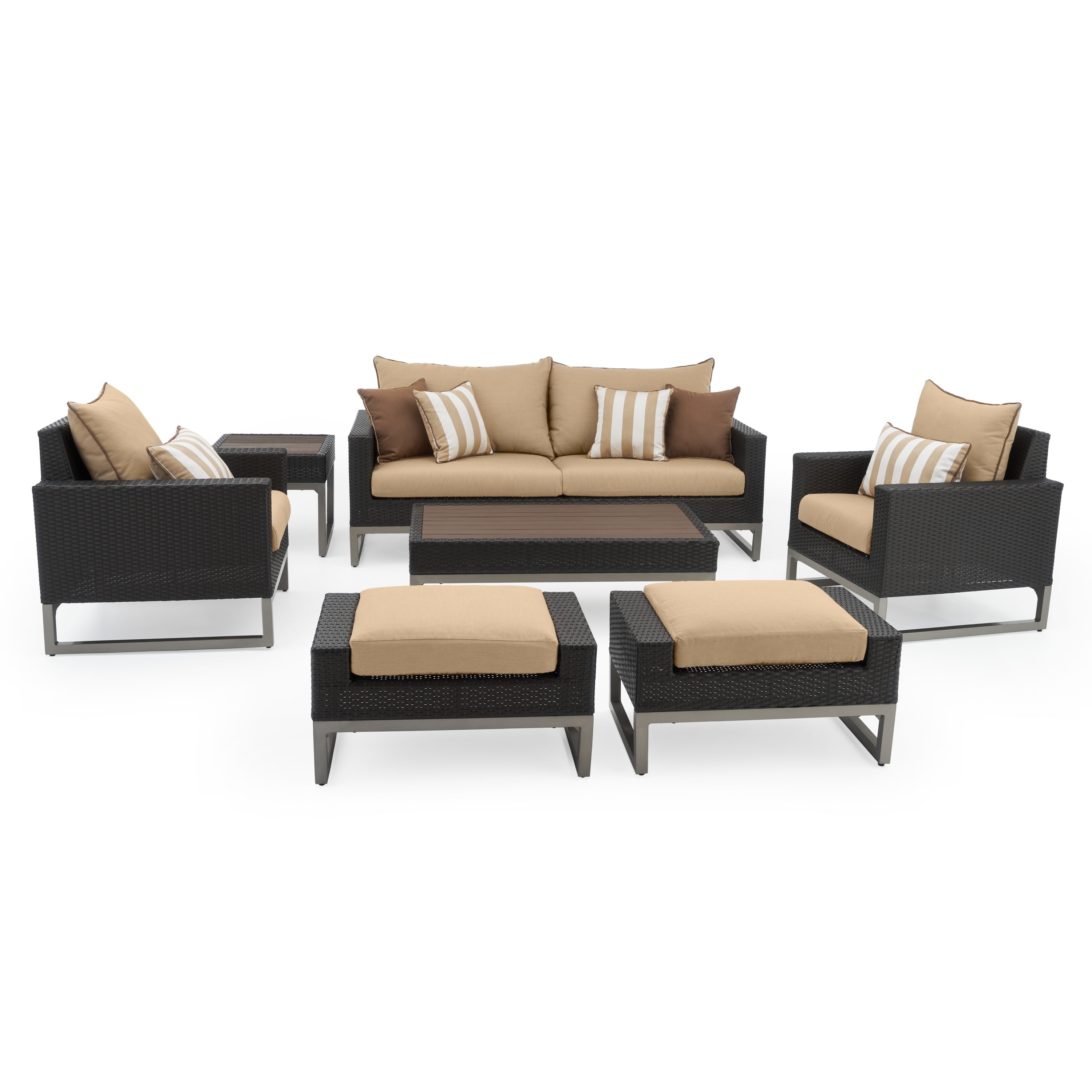 RST Brands OP-PESS7-MILO-E-MXMK Milo 7 -Piece Wicker Patio Sofa Conversation Set with Off-white Sunbrella Cushions
