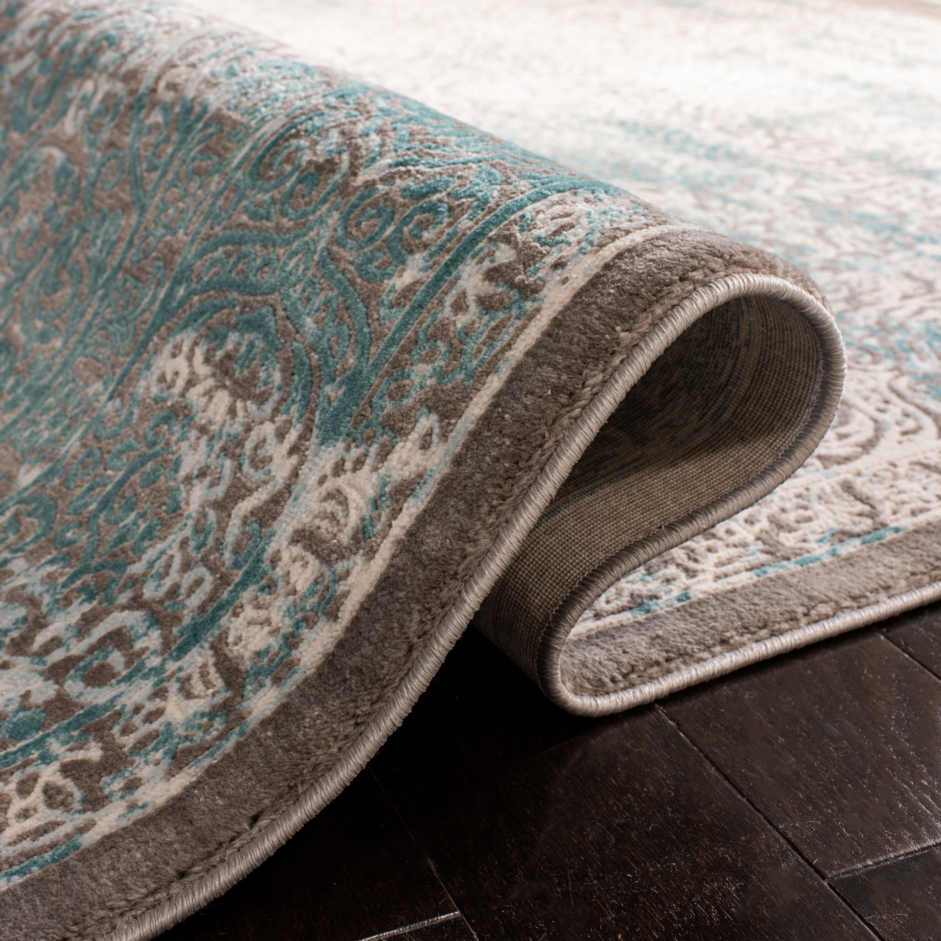 Turquoise and Ivory Synthetic Rectangular Area Rug, 11' x 15'