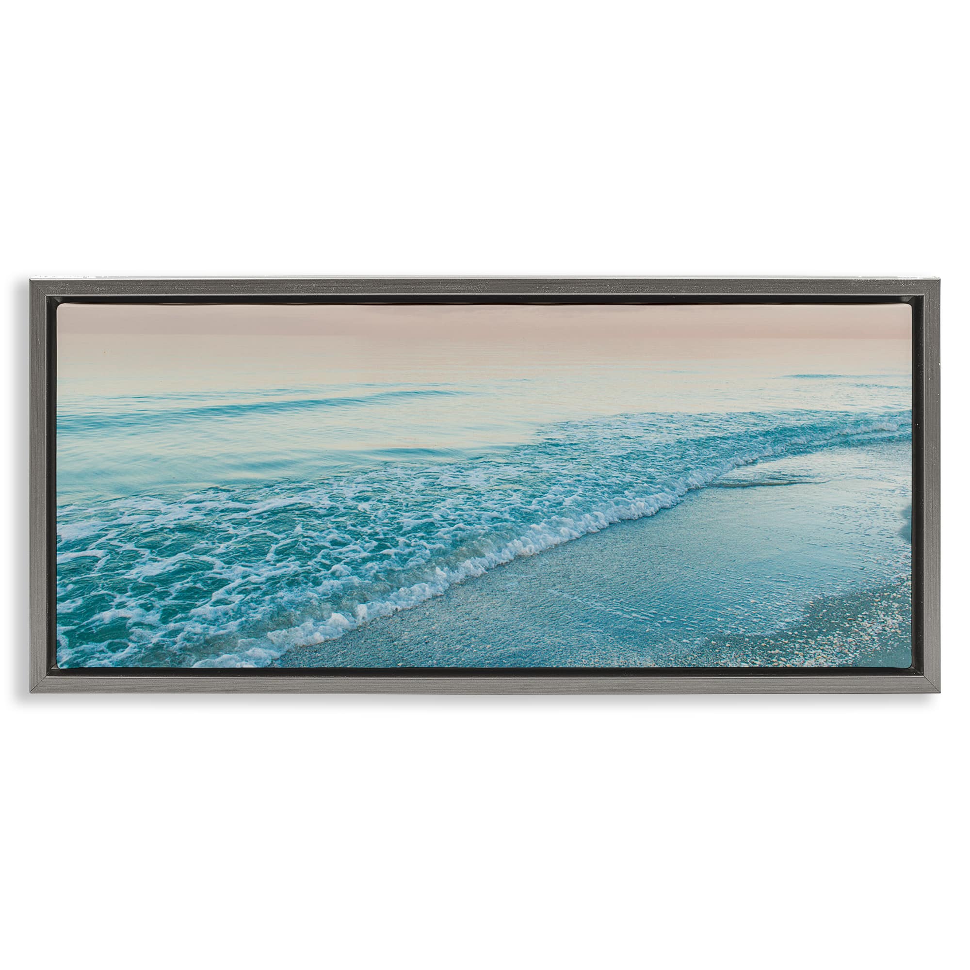 Stupell Industries BT-353-FFL-10X24 Luminous Sunset over Beach Gray Framed Floater Canvas Wall Art By Mary Lou Johnson 25 x 11