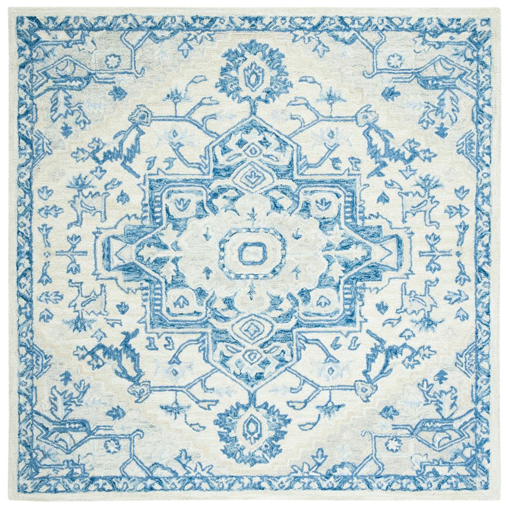 Safavieh MLP503G-5SQ Micro-Loop Homage 5 x 5 (ft) Tufted Wool Ivory/Blue Square Indoor Abstract Southwestern Area rug