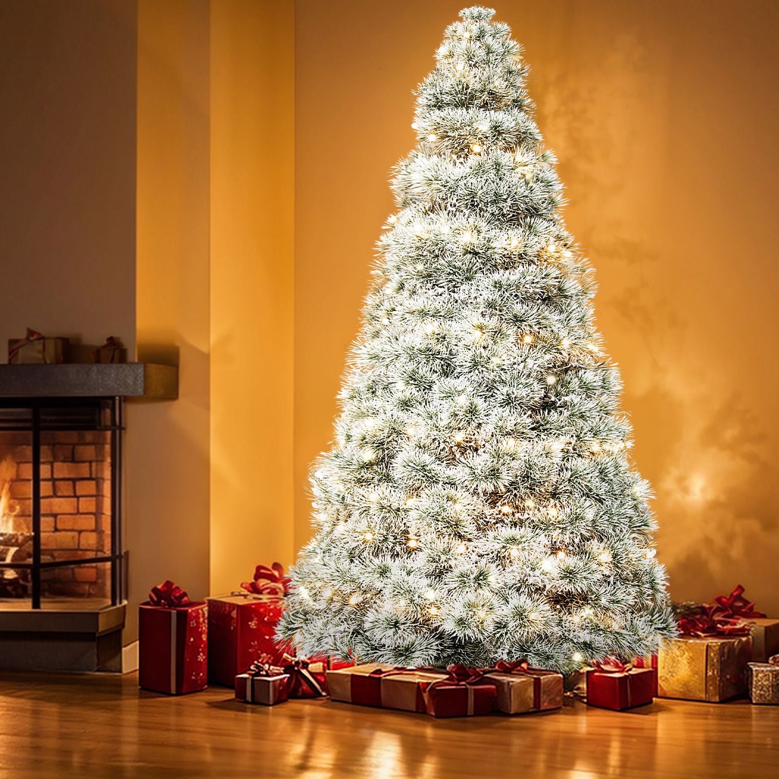 OOU 6FT Pre Lit Artificial Christmas Tree Hinged Green Spruce with 347 Branch Tips and 120 Incandescent Lights