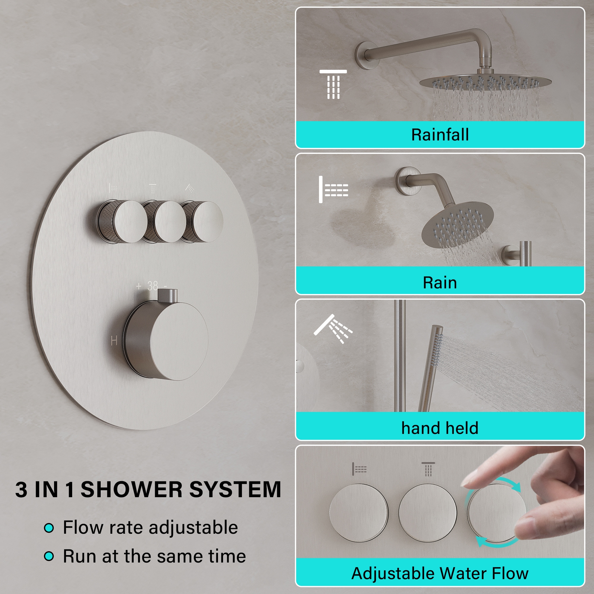 WELLFOR CR-P-10-3W02CP Showerhead-Bar-Panels - View #4