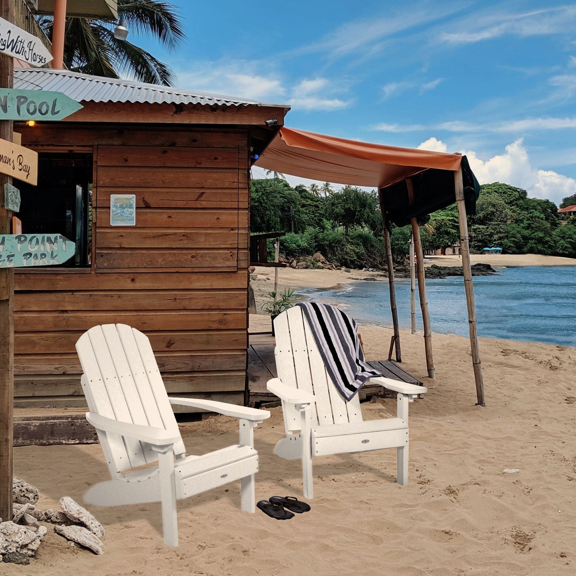 highwood BV-KT2CLAS101-CWH Cape Classic Set of 2 Coconut White HDPE Frame Stationary Adirondack Chair with Slat Seat