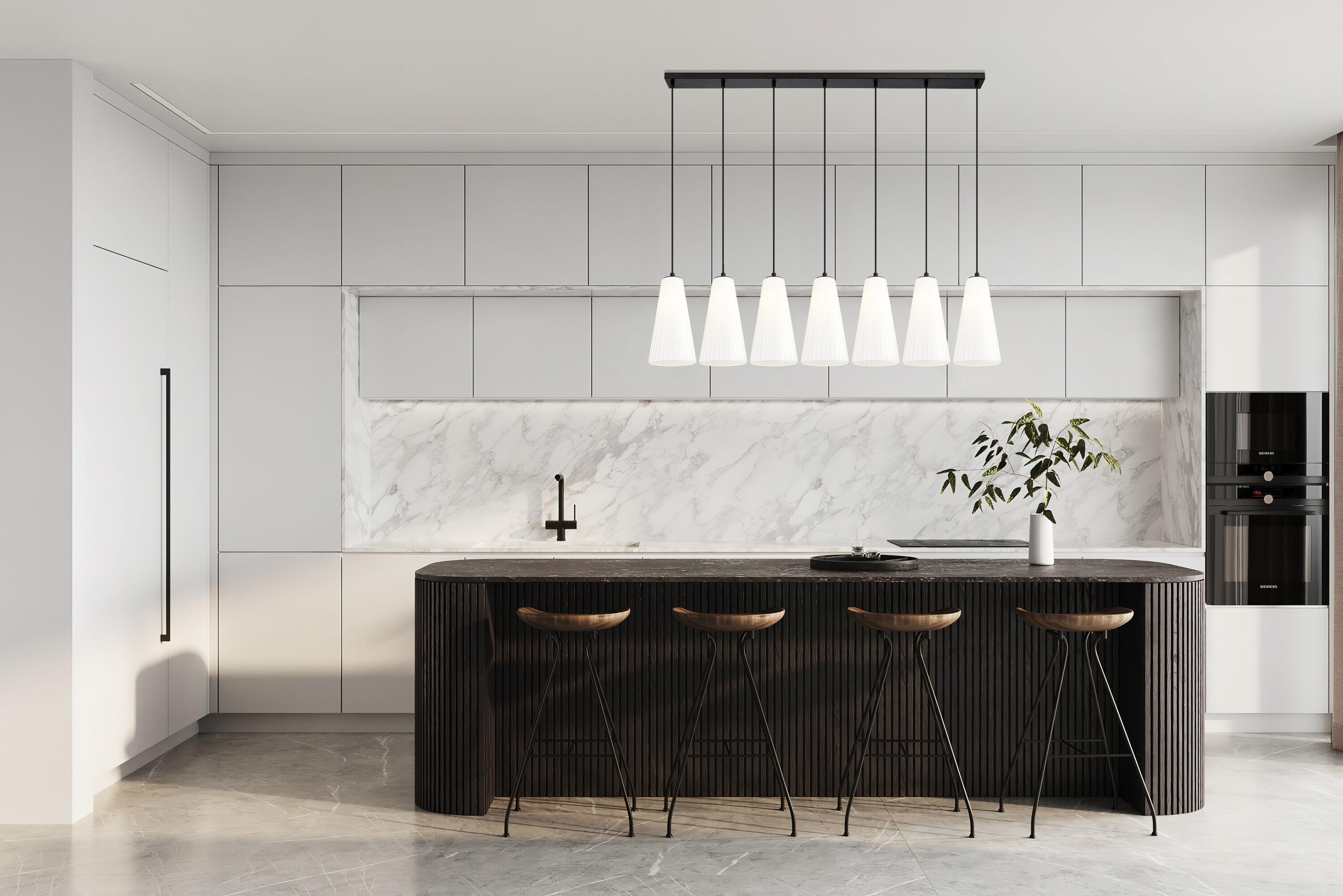 Matte Black 54'' Linear Chandelier with Frosted Glass Shades