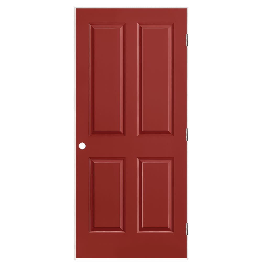 Masonite 1316557 36-in x 80-in Barn Red Solid core 4 panel square Left hand Smooth Prefinished Molded composite Flat Jamb Single Prehung Interior Door