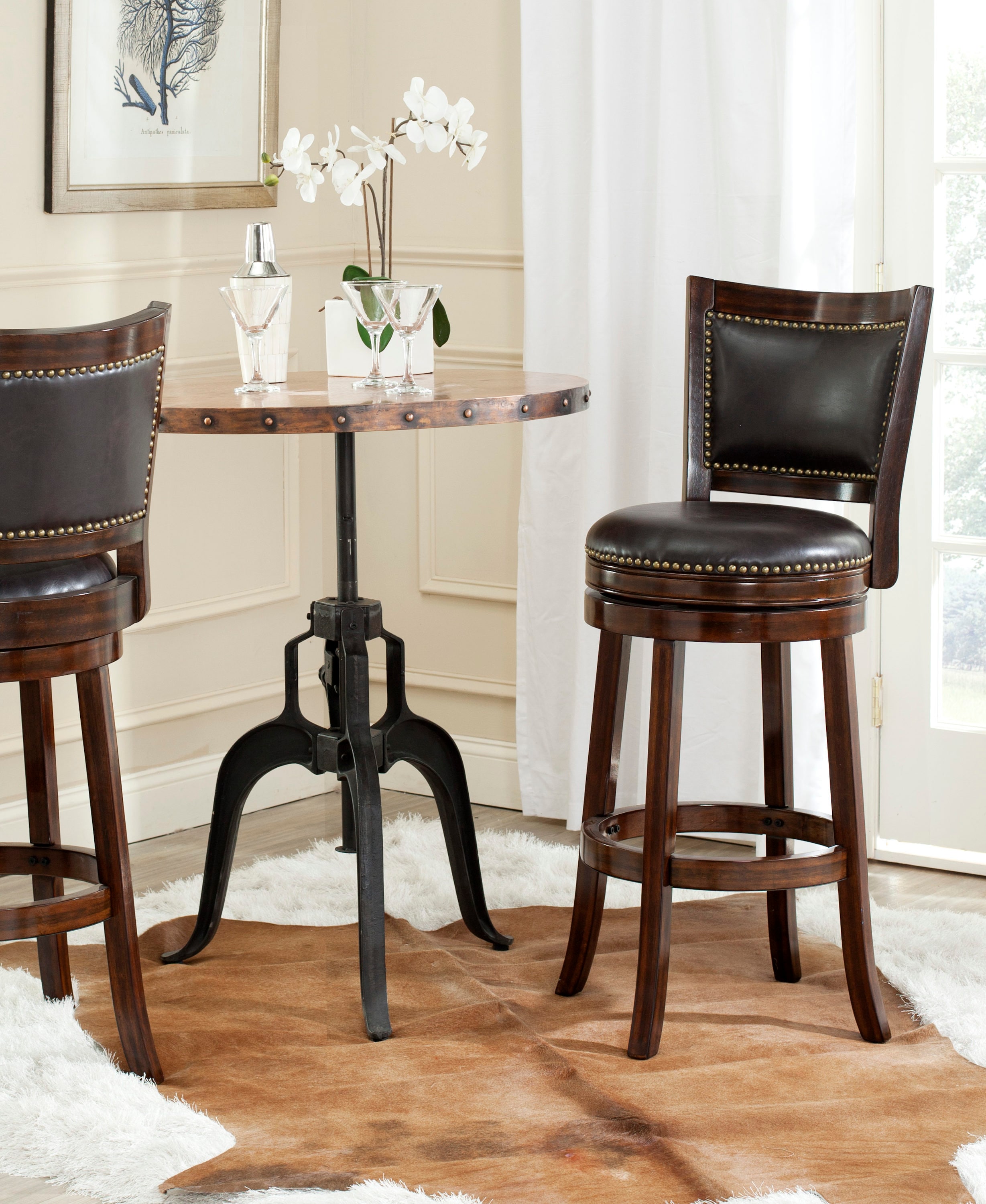 Safavieh FOX7012A Lazzaro Sierra Brown/Brown 27.5-in H Counter height Round seat Swivel Wood Bar Stool