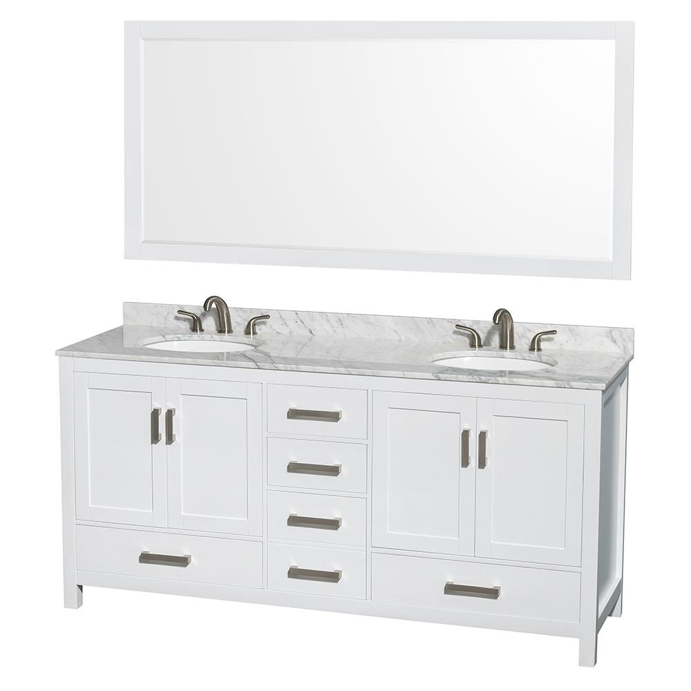 Wyndham Collection Sheffield 72 In White Undermount Double Sink Bathroom Vanity With White Carrera Natural Marble Top Mirror Included In The Bathroom Vanities With Tops Department At Lowes Com