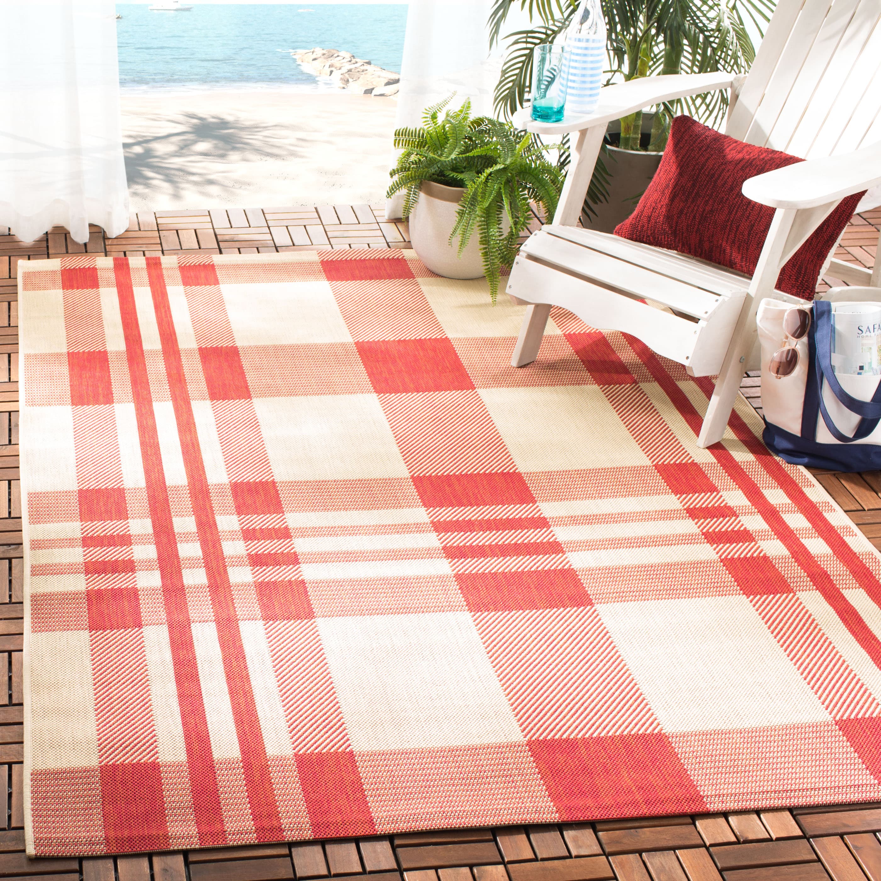 Safavieh CY6201-238-5 Courtyard Caye 5 x 8 (ft) Loomed Polypropylene Red/Bone Rectangular Indoor/Outdoor Abstract Coastal Area rug