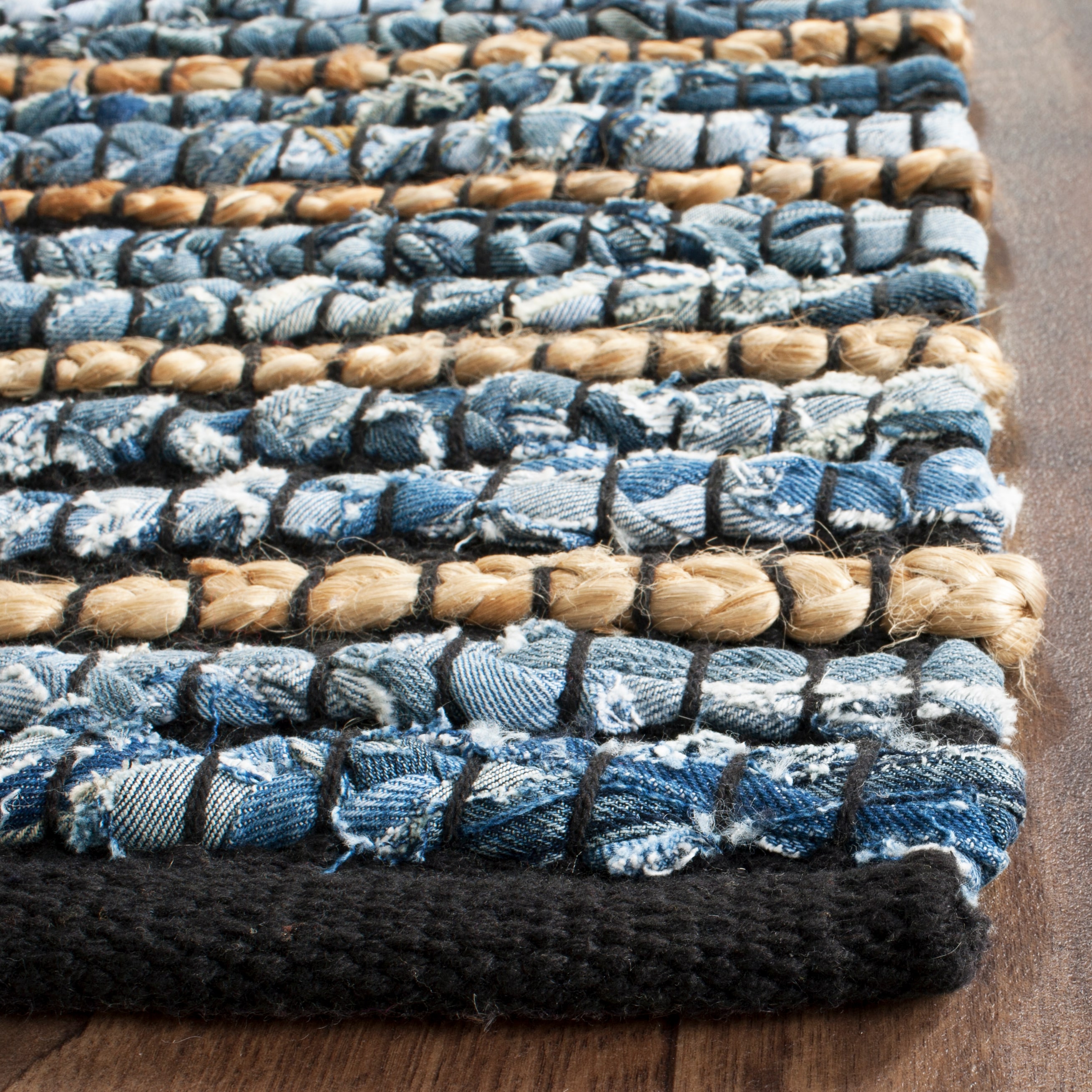 Cape Cod Coastal Handwoven Blue/Natural Jute Runner Rug, 2'3" x 8'