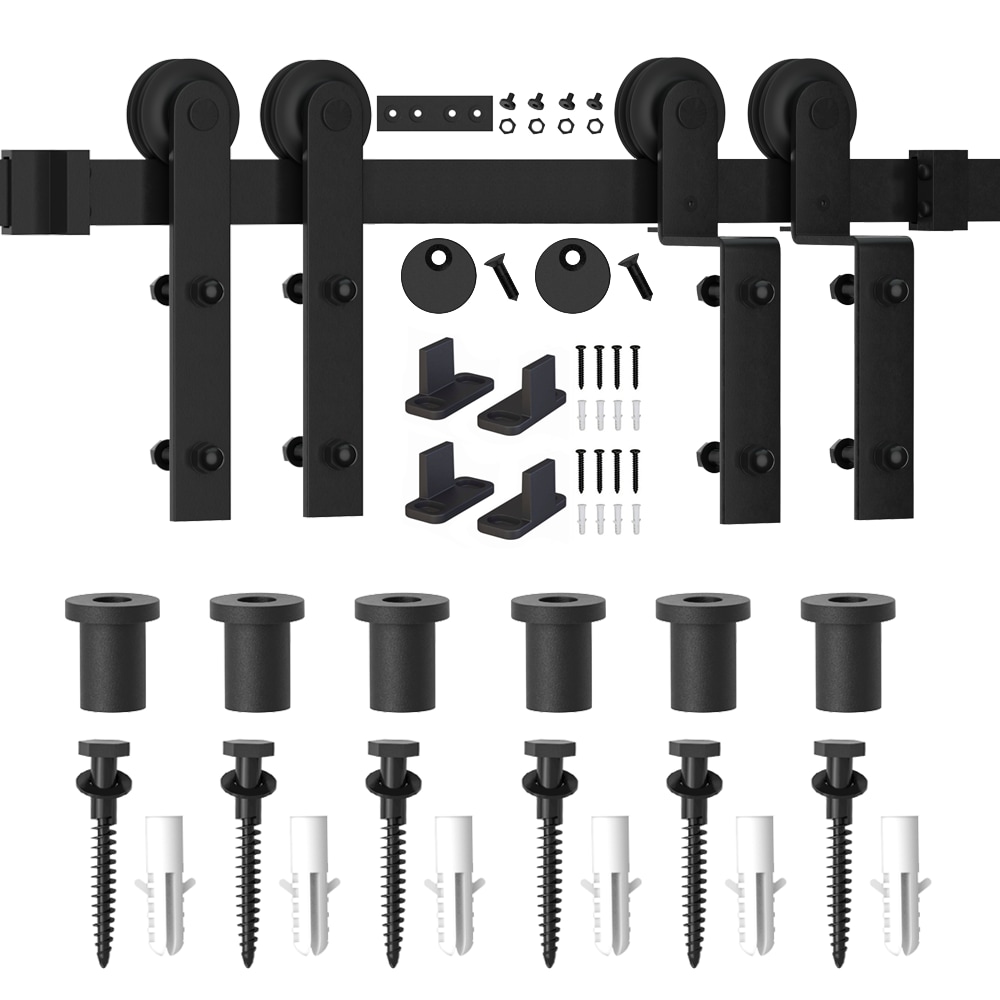 WINSOON GCM5168 108-in Matte Matte Black Indoor I-strap Single bypass Barn door hardware kit