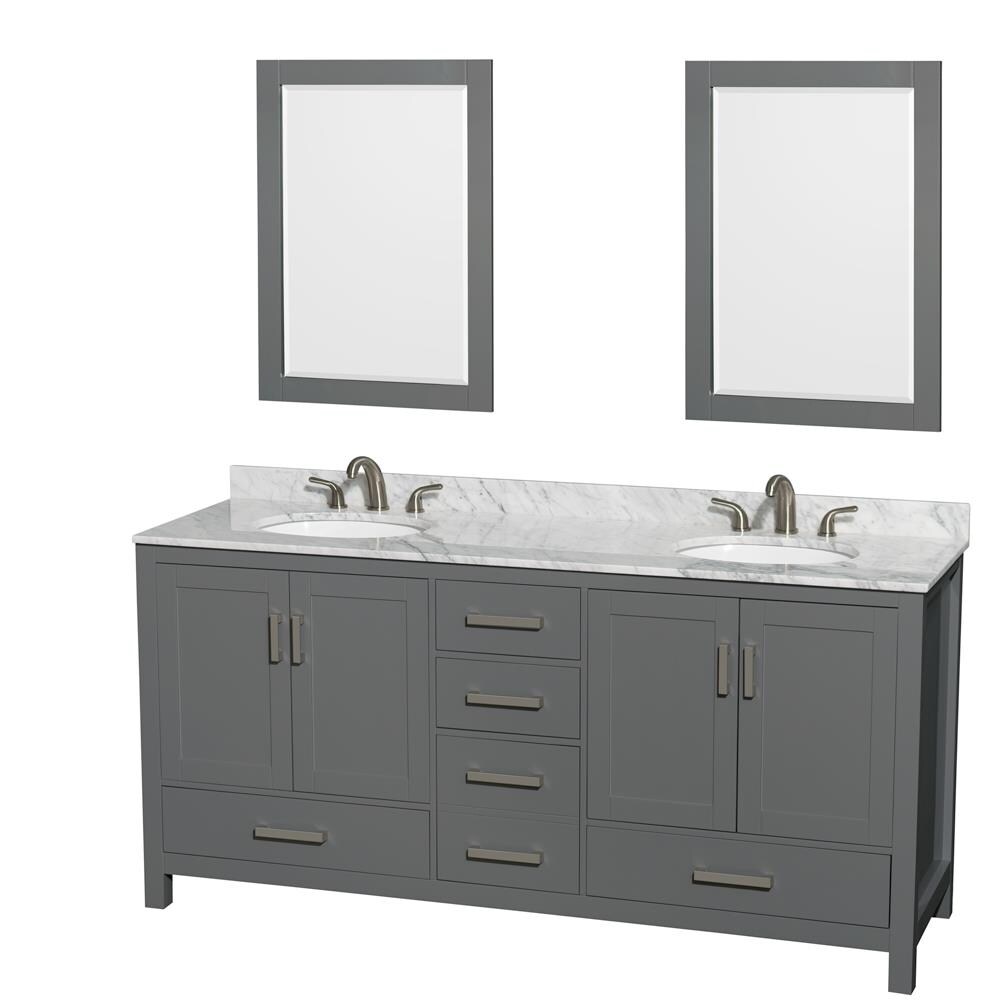 Wyndham Collection WCS141472DKGCMUNOM24 Sheffield 72-in Dark Gray with Brushed Chrome Trim Undermount Double sink Bathroom Vanity with White Carrara Marble Natural marble Top (Mirror Included)