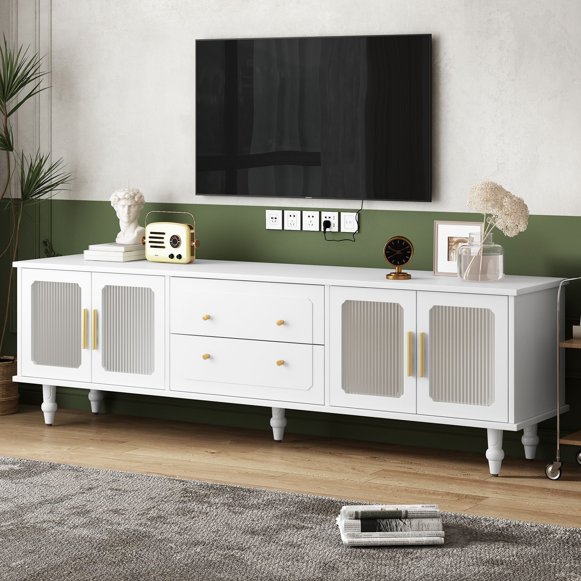 Yiekholo Modern/Contemporary White Tv Cabinet (Accommodates TVs up to 80-in)