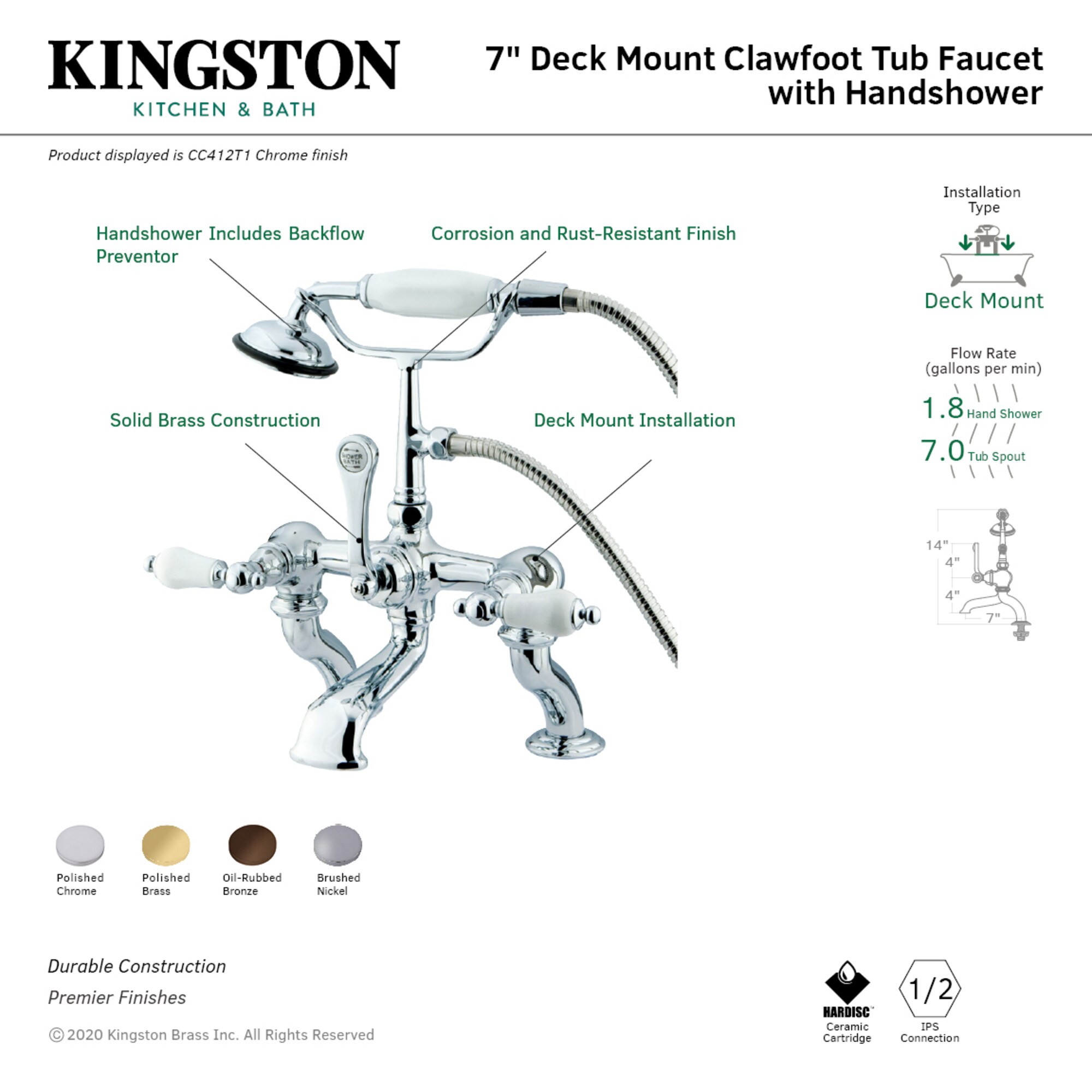 Kingston Brass WLCC412T1 Roman-Tub-Faucets - View #2