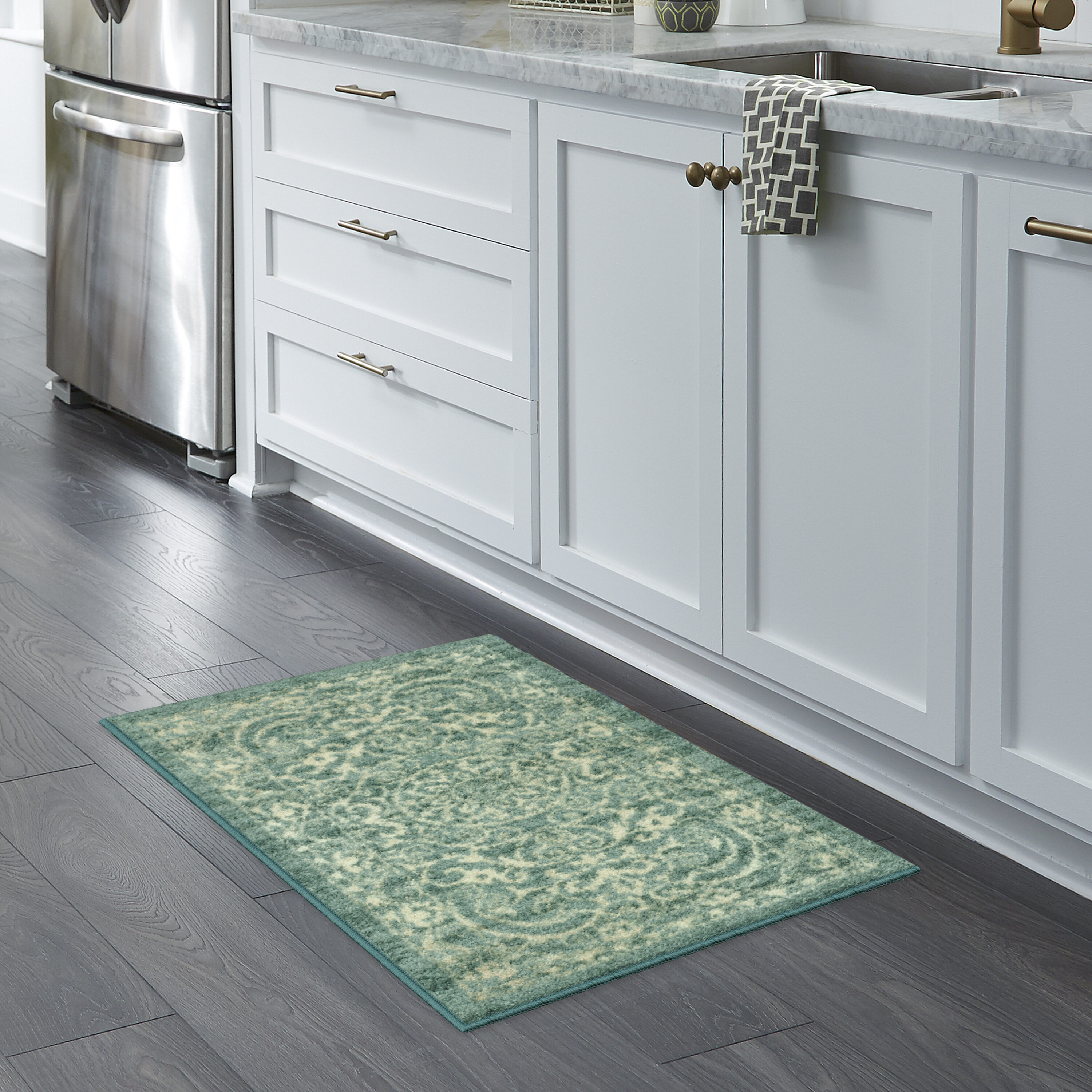 Spa Blue Tufted Washable Rectangular Rug 5' x 7'