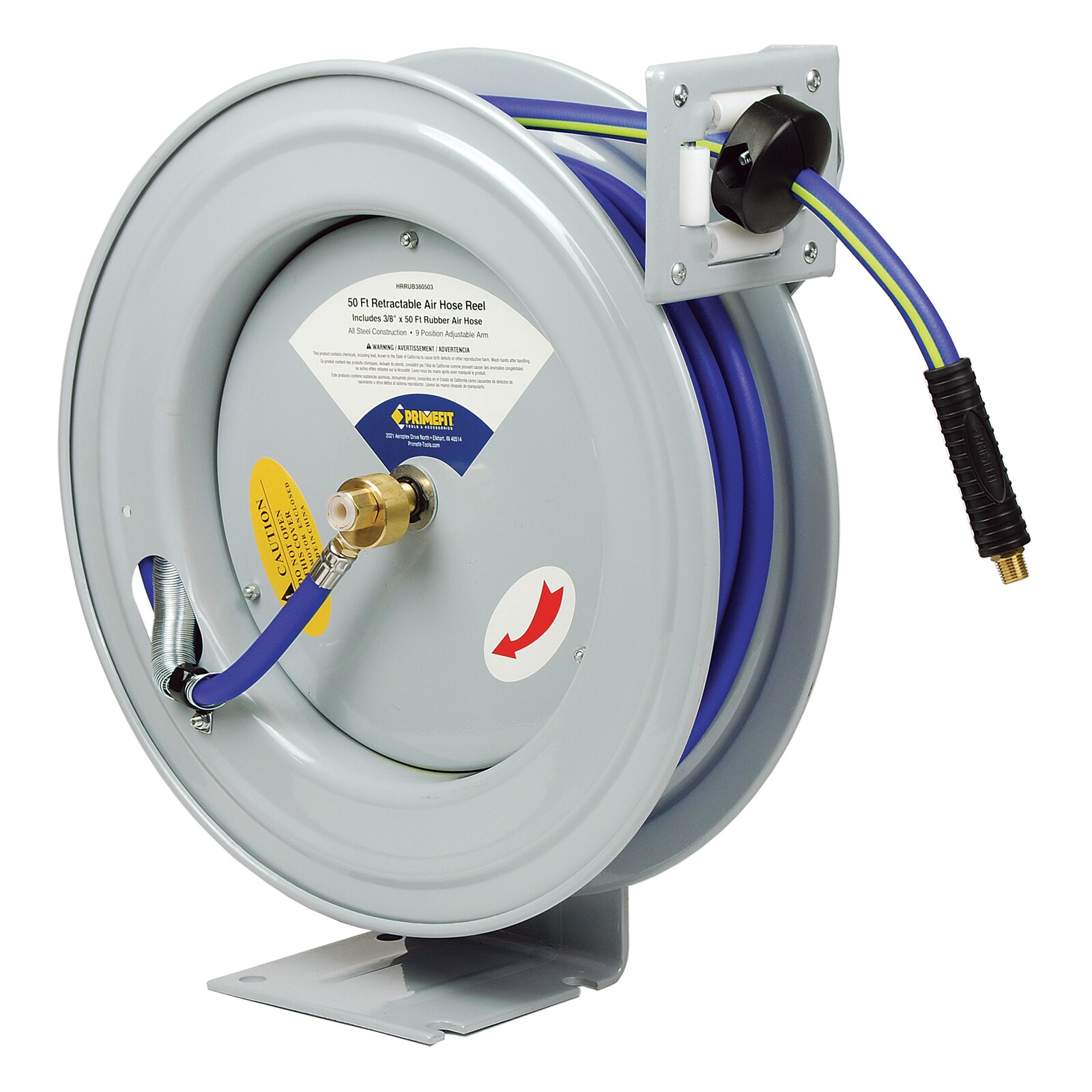 Primefit 3/8 x 50 Foot Auto Retractable Air Hose Reel with Hybrid Air Hose  in the Air Compressor Hoses department at