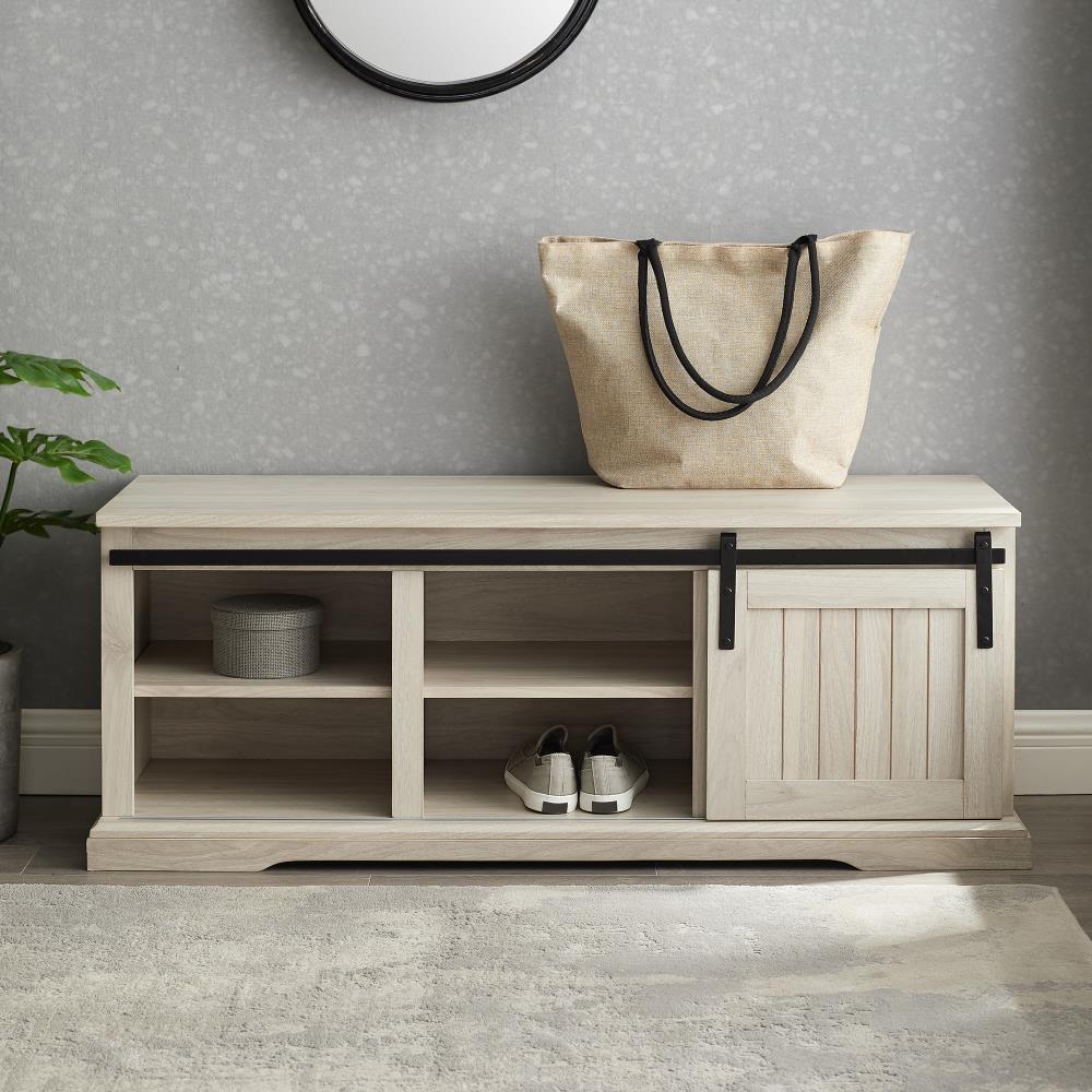 Walker Edison Coastal Birch Storage Bench with Storage at Lowes.com