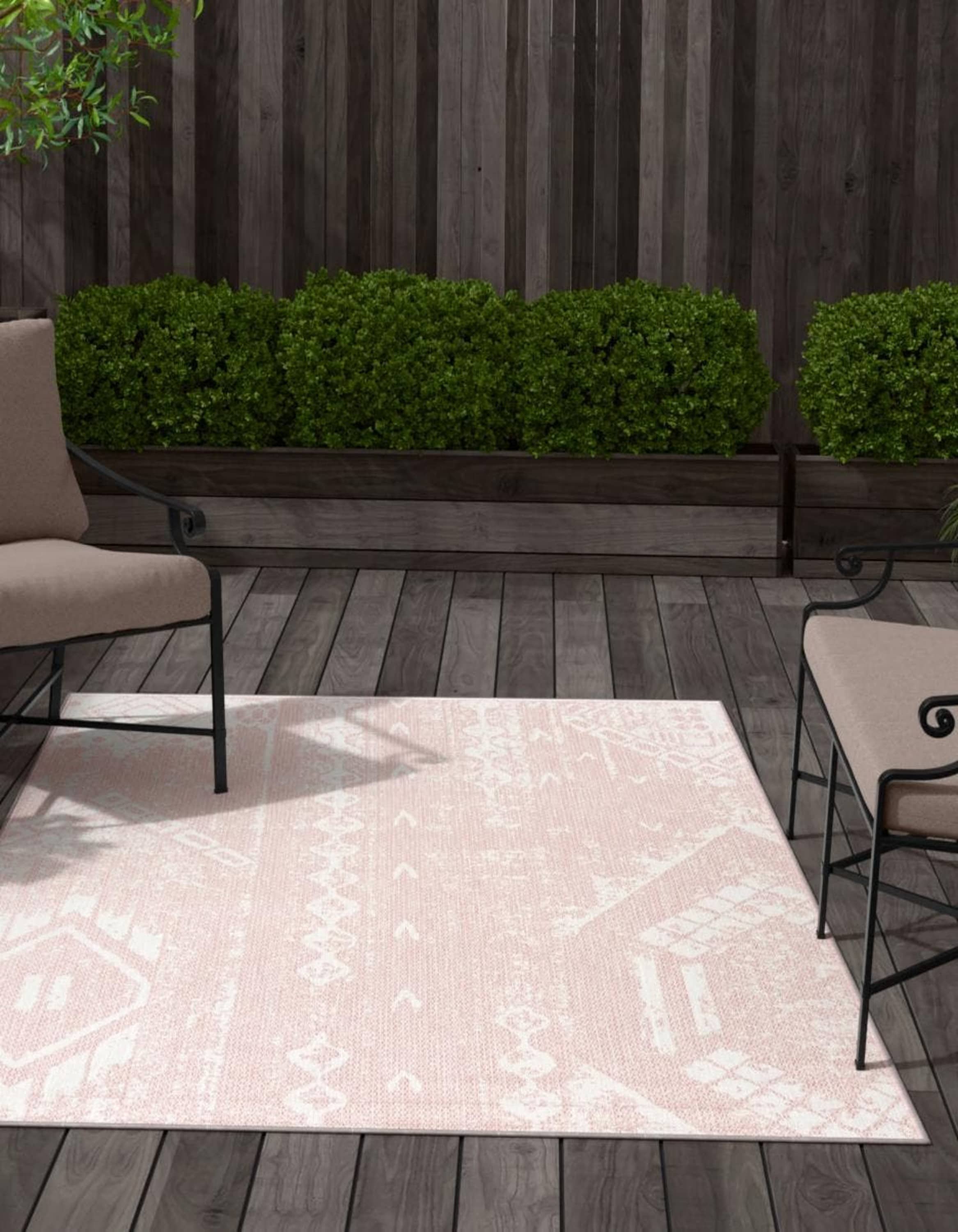 Unique Loom 3180997 Outdoor Bohemian 8 x 10 (ft) Loomed Polypropylene Pink Rectangular Indoor/Outdoor Abstract Area rug