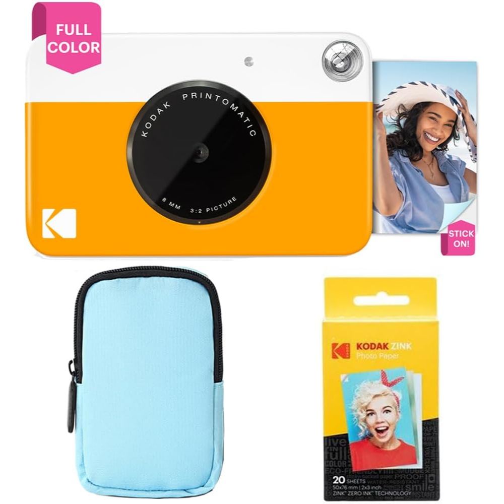 Kodak AMZRODOMATICK1YB Printomatic Instant Print Camera Starter Bundle with Blue Soft Case and 20-Pack Zink Photo Paper - Yellow