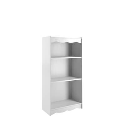 Corliving Hawthorn Frost White 3 Shelf, Short Narrow Black Bookcase