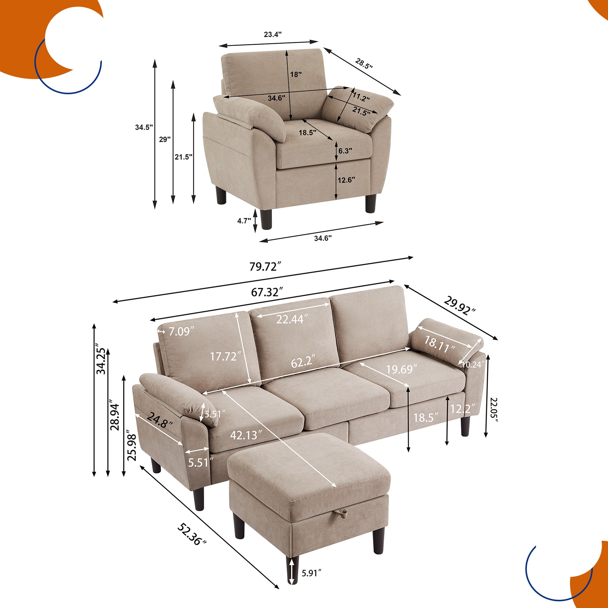 Jarenie YMX3302TW-BE Living-Room-Sets - View #3