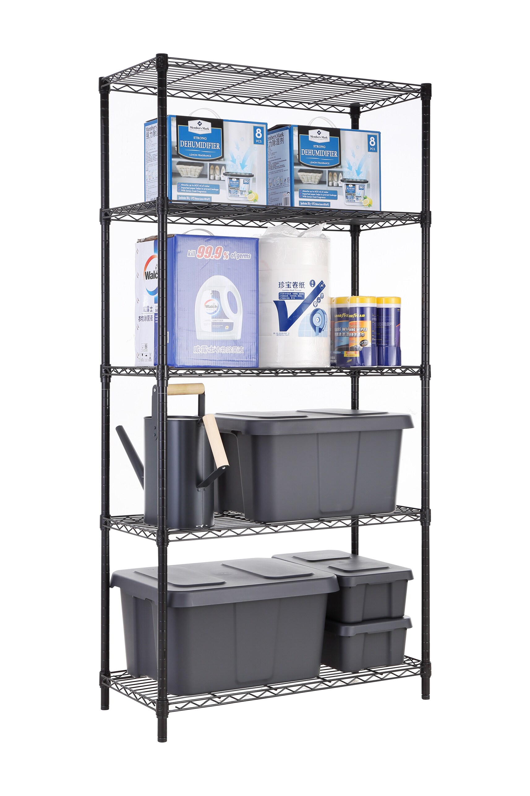 5 Tier Black Epoxy Steel Wire Shelving Unit and Storage Racks, Metal Shelves for Garage Metal Storage Shelving, Kitchen Rack 21.25 inch x 11.42 inch x S10122