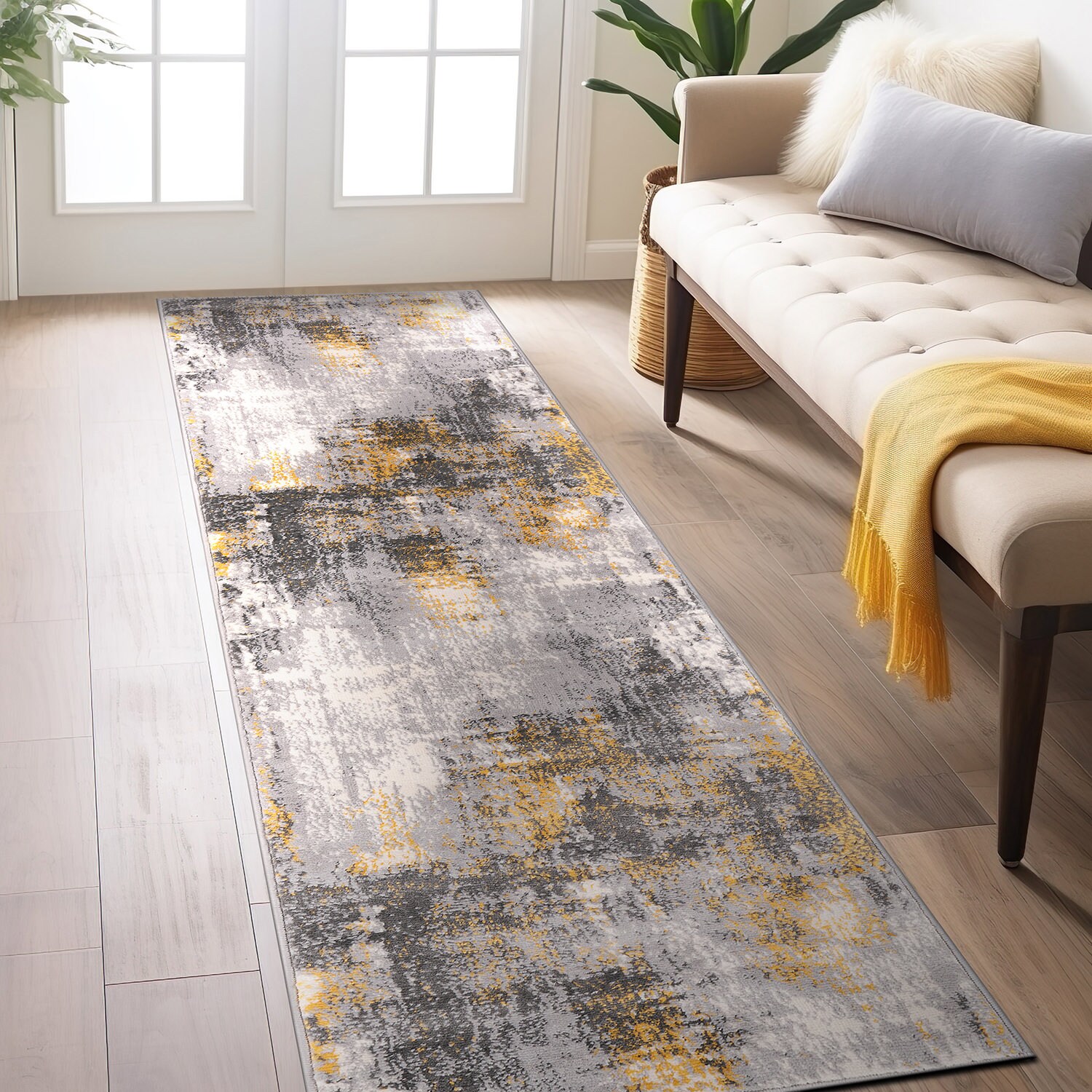 World Rug Gallery 4053YELLOW2X7 2 x 7 (ft) Loomed Polypropylene Yellow Rectangular Indoor Abstract Vintage Runner rug