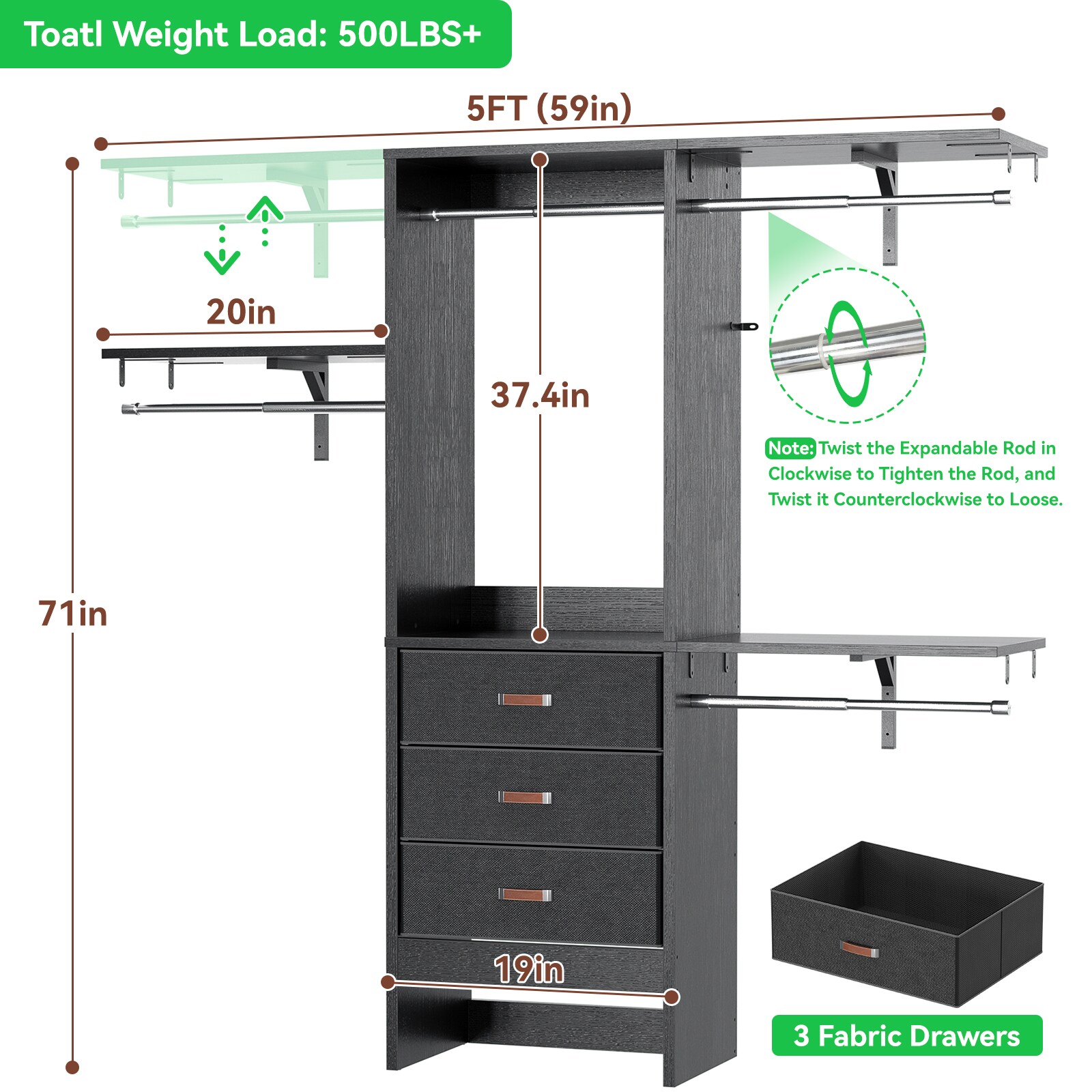 Aheaplus YGJ60-B Wood-Closet-Kits - View #7